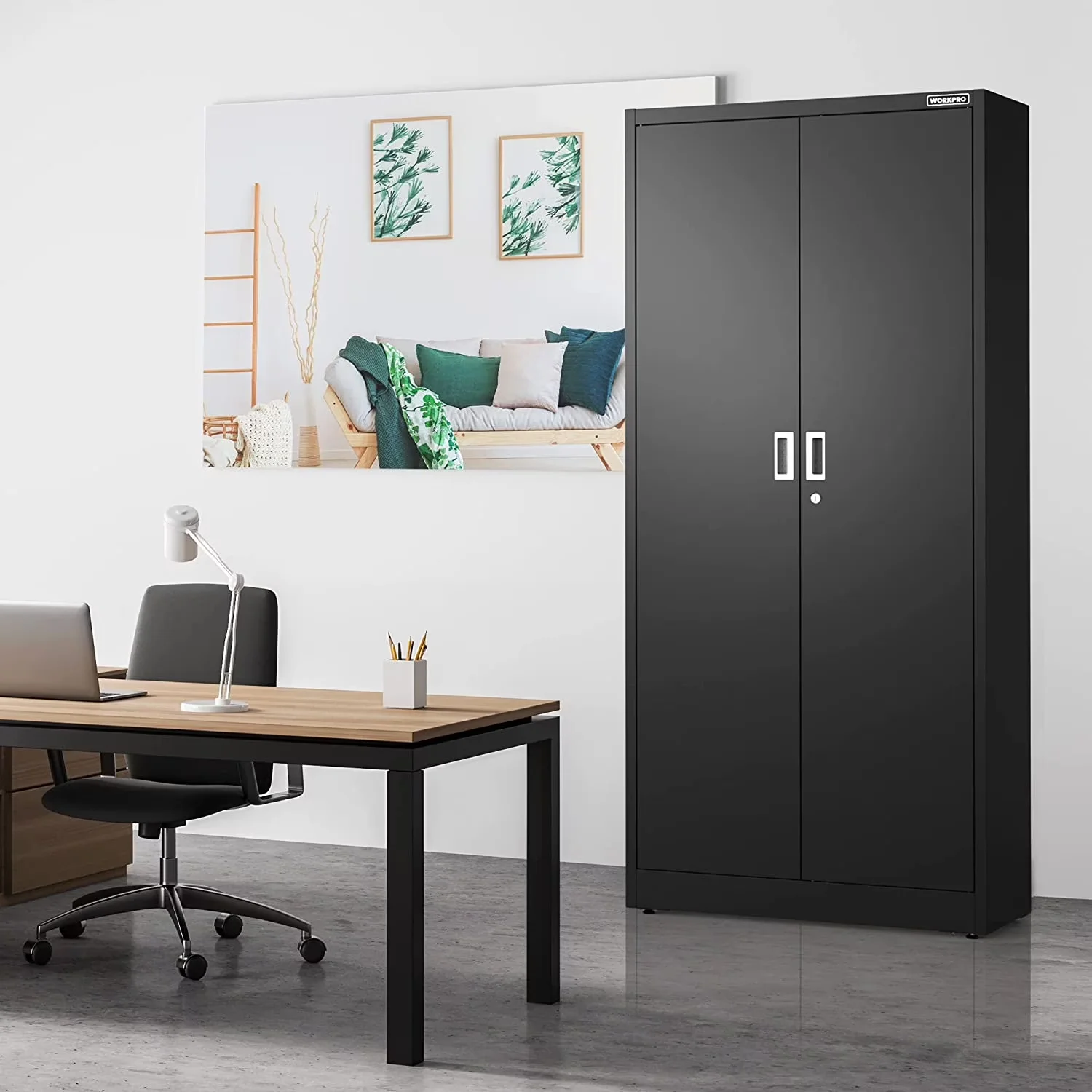 Reliable Garage Storage Supply with Adjustable Shelves, Adjustable Feet - Metal Black for Office, Home Model FD366E
