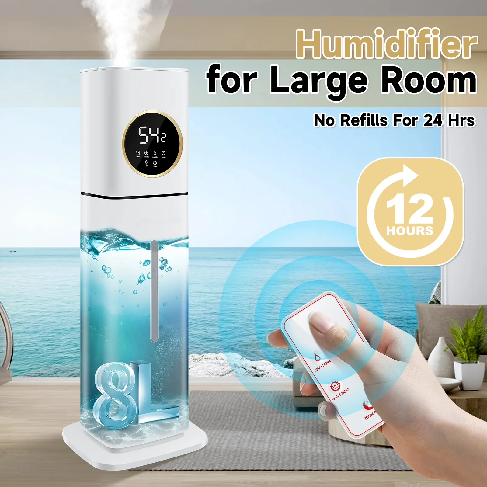 Modern Humidifier with Remote Controlled, Timer, Oil Diffuser - 8L for Large, Rooms Model 293FB4