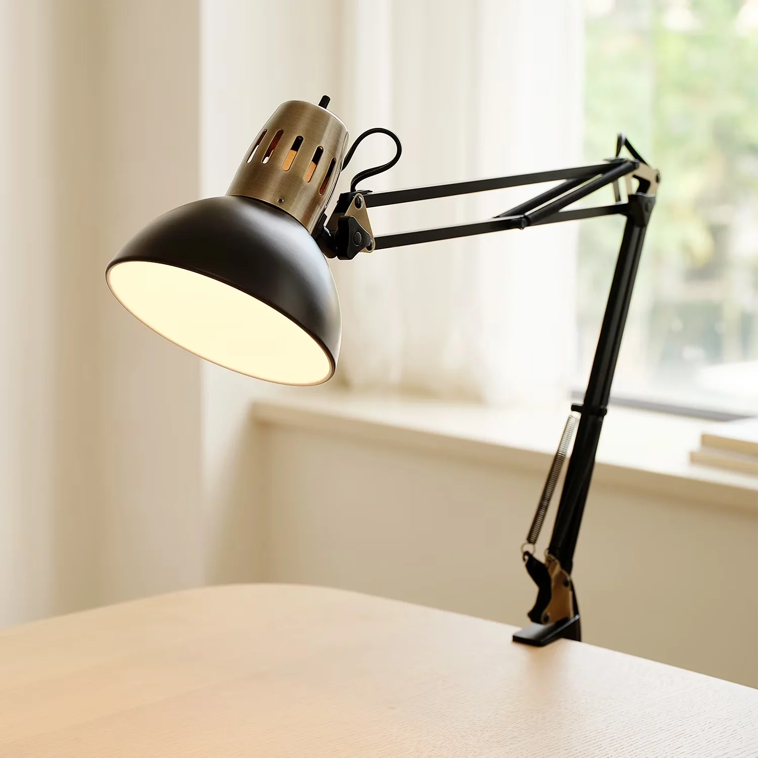 Versatile Desk Lamp with LED, Adjustable Head, 32" Matte Black Multi-Joint - Iron Black, Gold Model 741E20