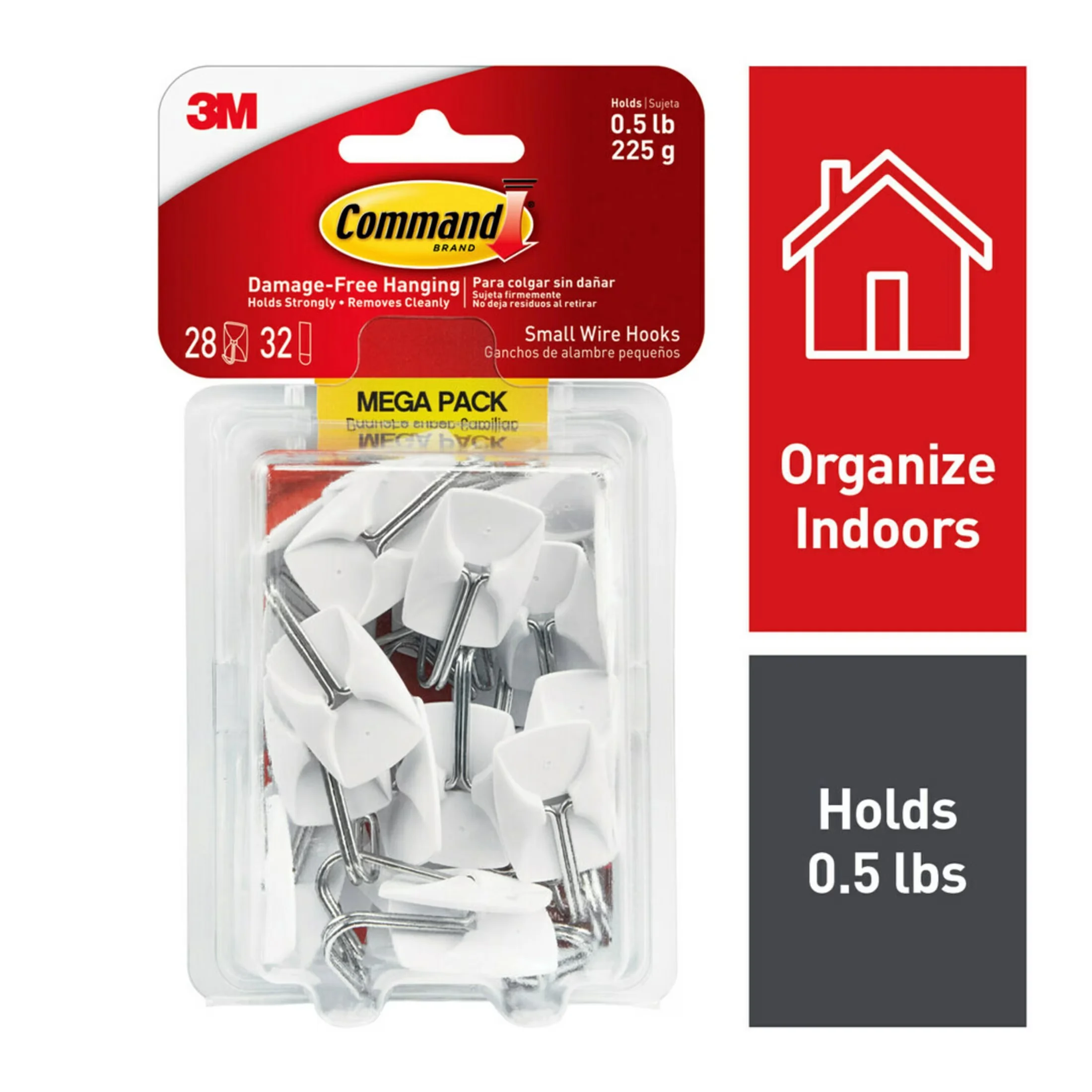 Reliable Damage-Free Hanging with Easy Installation, Wall-Mountable, 32 Strips/Pack - White Plastic Model AE15FA