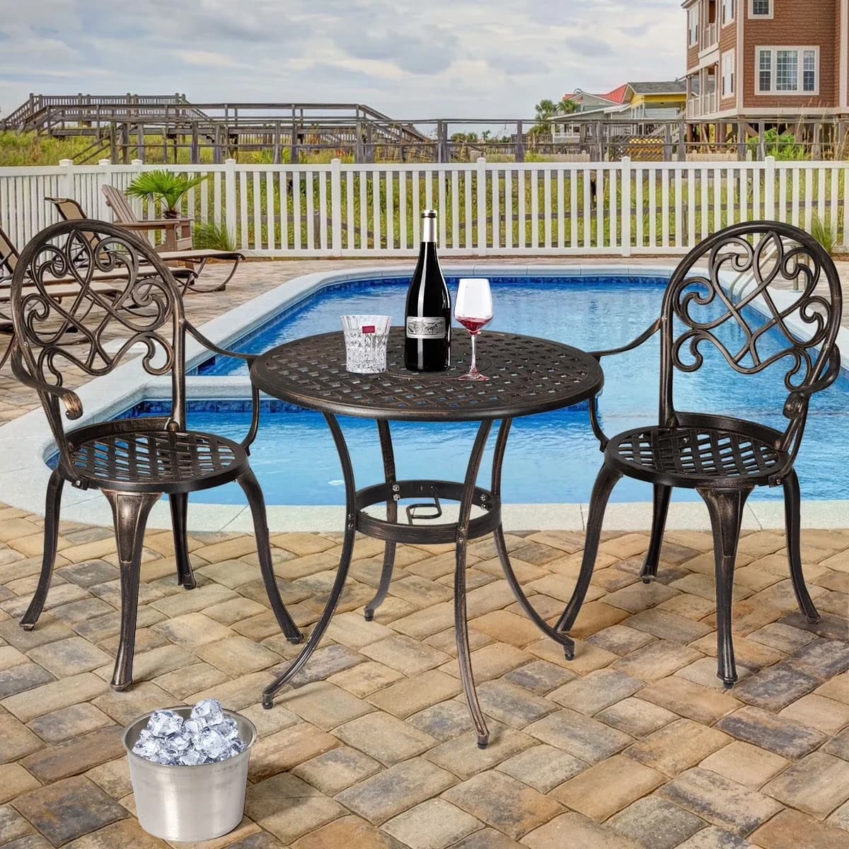 Efficient Patio Dining Set with Weather-Resistant, Material: Cast Aluminum, Stainless Steel, Single Chair Capacity: 220lbs - Bronze... Model C4E385