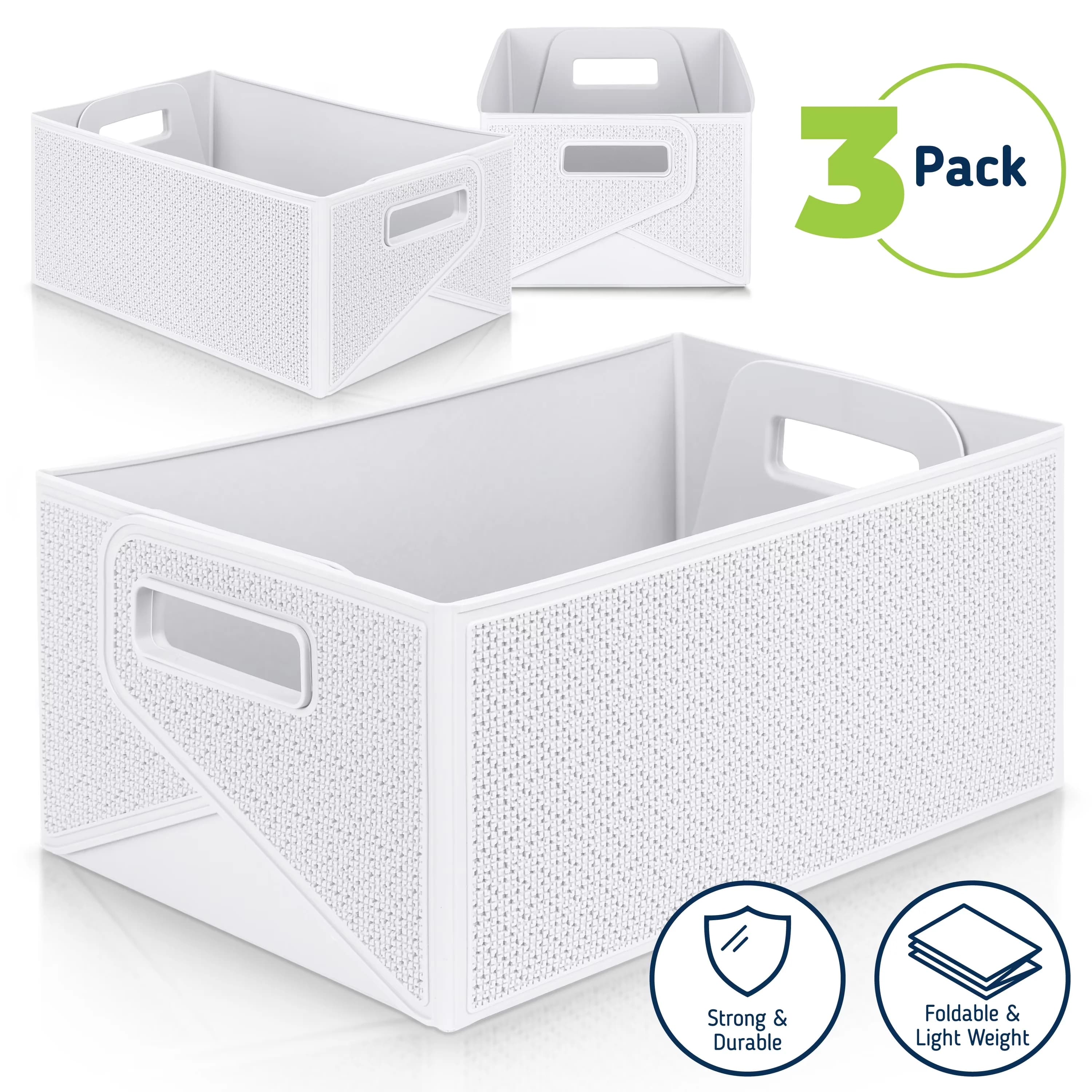 Quality Garage Storage Supply with Collapsible, Set of 3, White - White Plastic Model E478A6