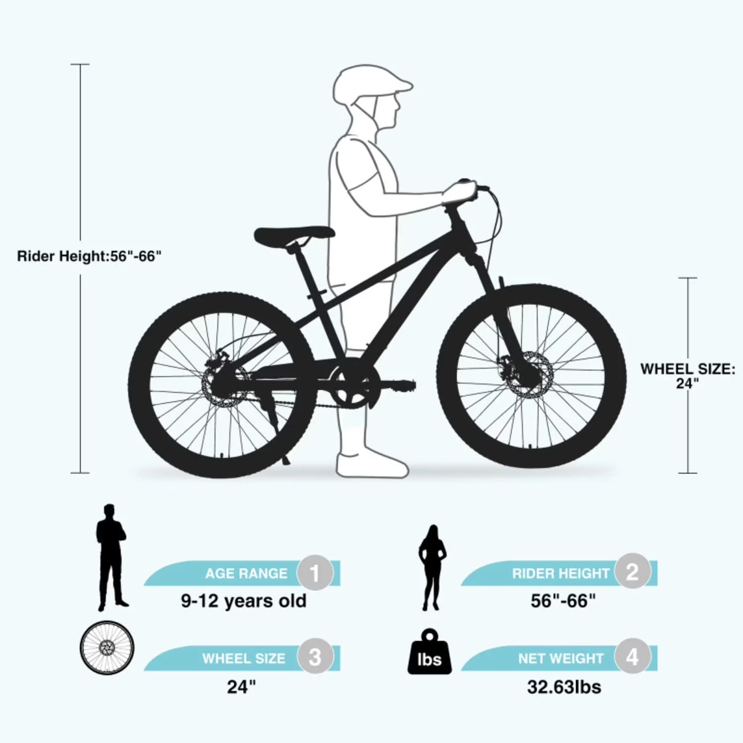 Reliable Kids Bike with 24inch Mountain - Cyan - Space-Saving Design Model C0365B