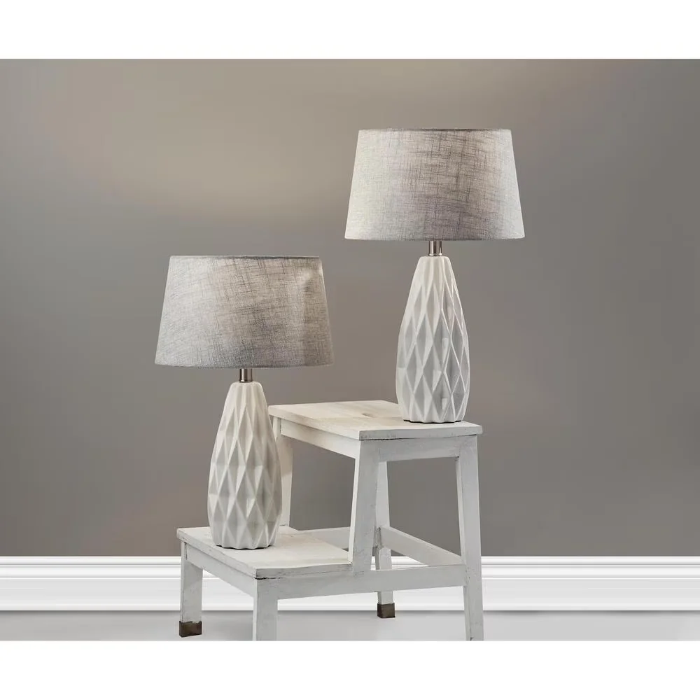 Compact Table Lamp with Incandescent, Modern, Joan 2 Pc. Bonus Pack - Ceramic White Model 1CCFEA