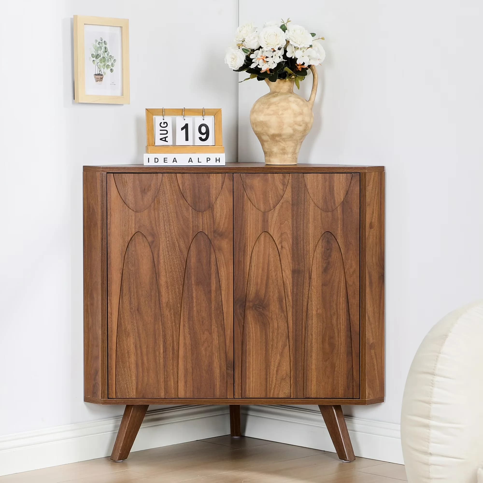 Classic Kitchen Renovation with Adjustable Shelves, Adjustable Shelf Corner Cabinet - Wood Walnut for Living Room, Bathroom Model C6458E