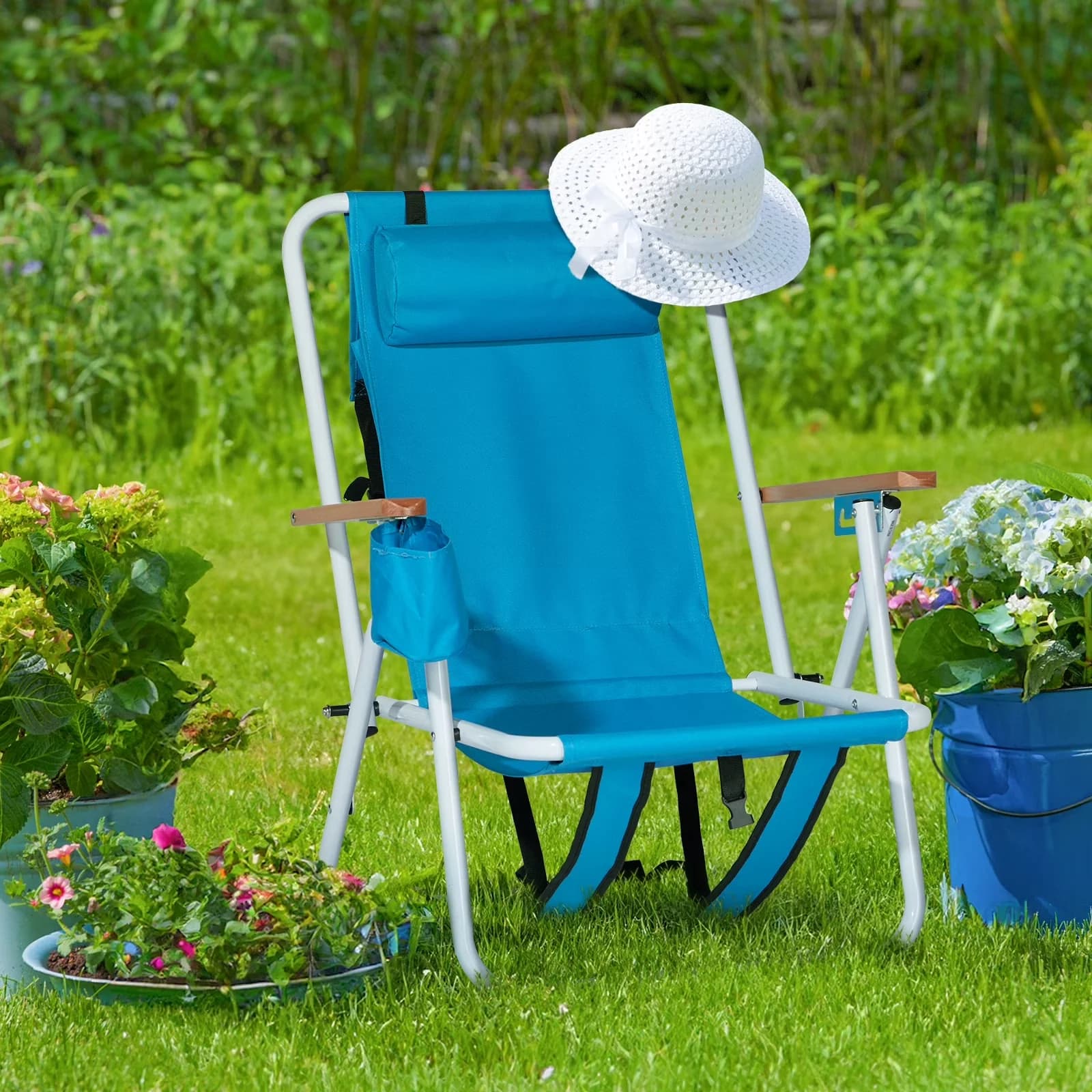 Beach Chair Classic with Folding - Iron & 600D Polyester Fabri Blue Portable Model 7C5F3B