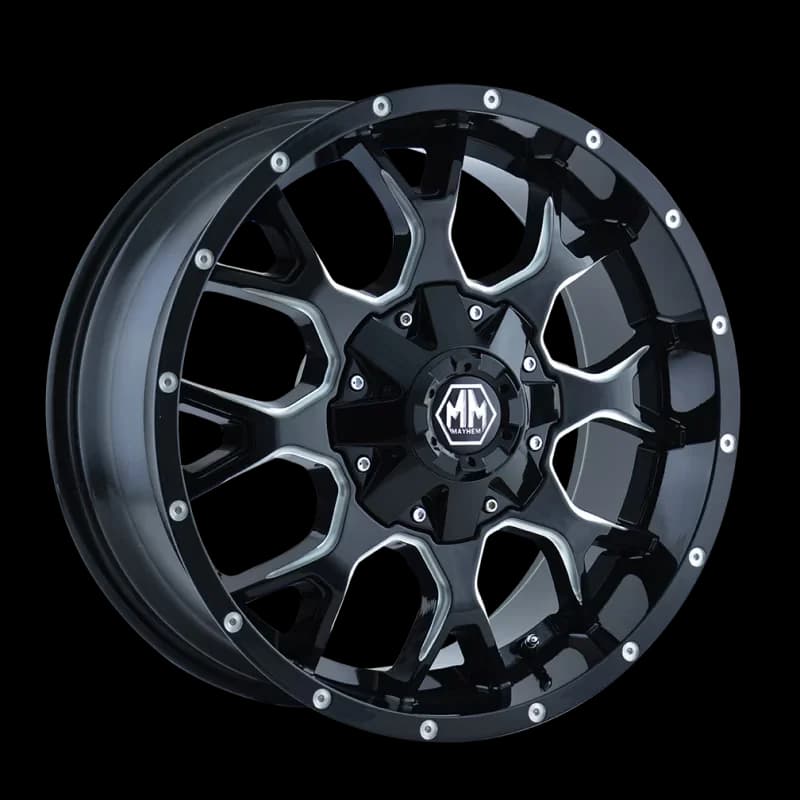 Premium Wheels And Rim with Mayhem may8015-7952M18, WARRIOR (8015) GLOSS BLACK MILLED - Aluminum Model F5A0C3