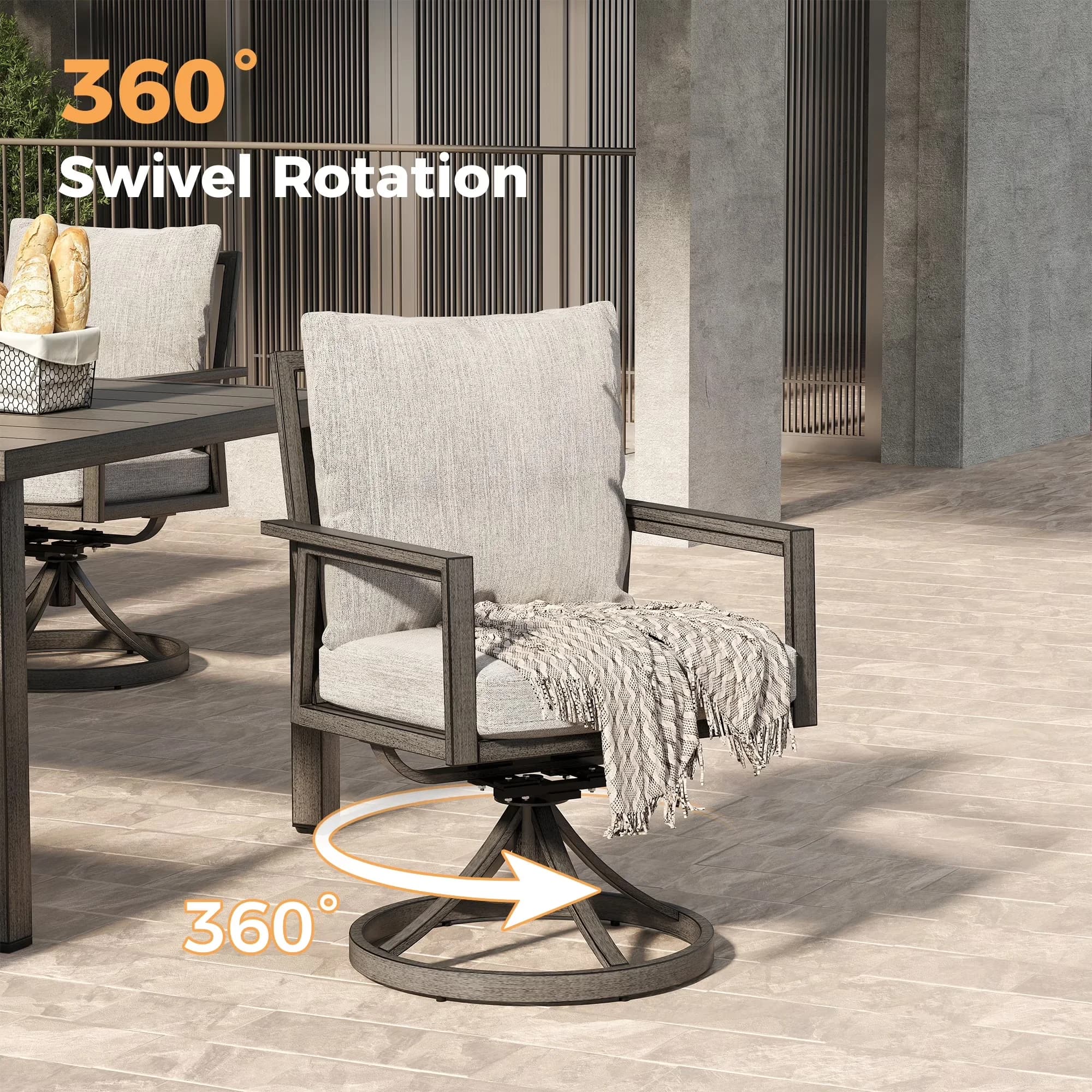 Modern Patio Dining Set with Weatherproof - Gray Aluminum Outdoor - Contemporary Style Model 4CD861