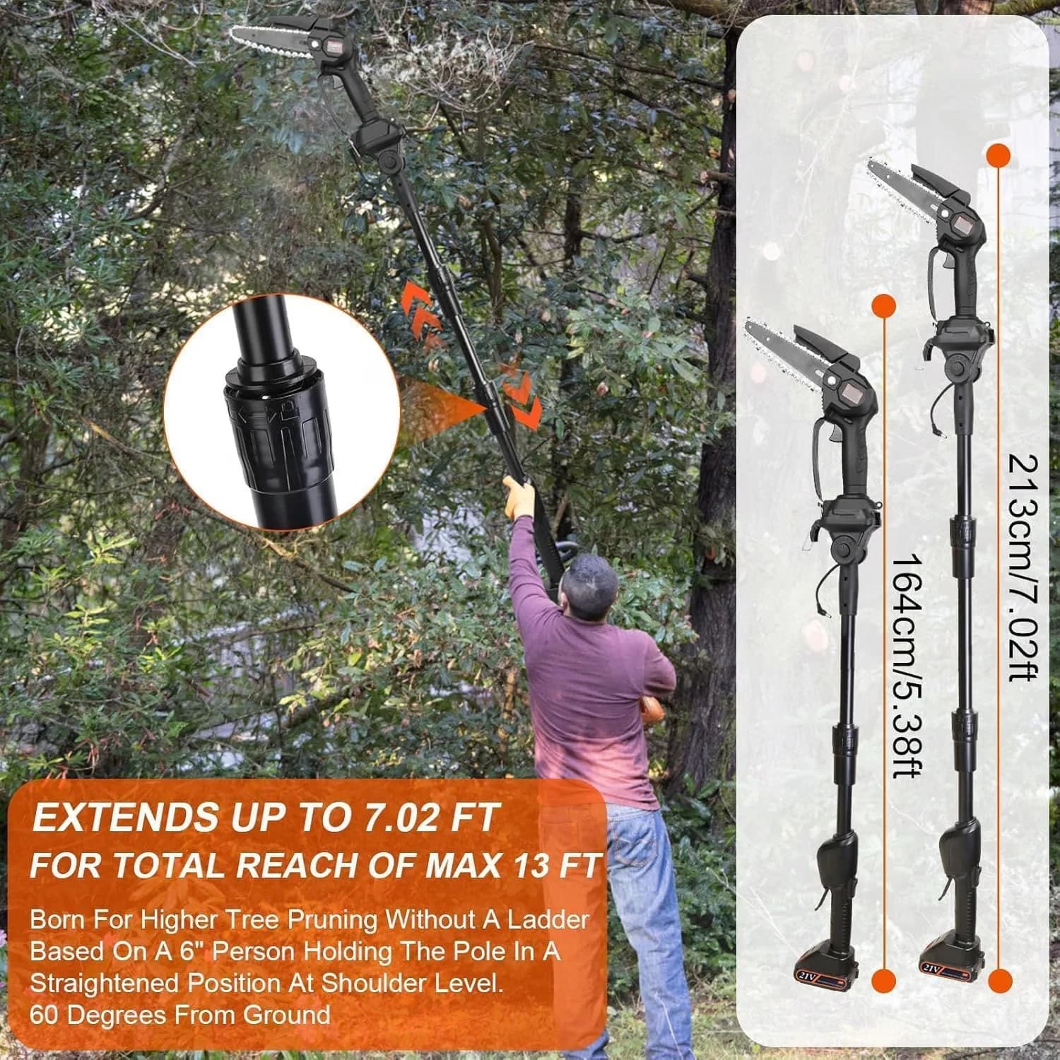 Stylish Pole Saw with 21V, 6" & 4" Cutting Capacity, 2-IN-1 Cordless - Black Model 7B86D4