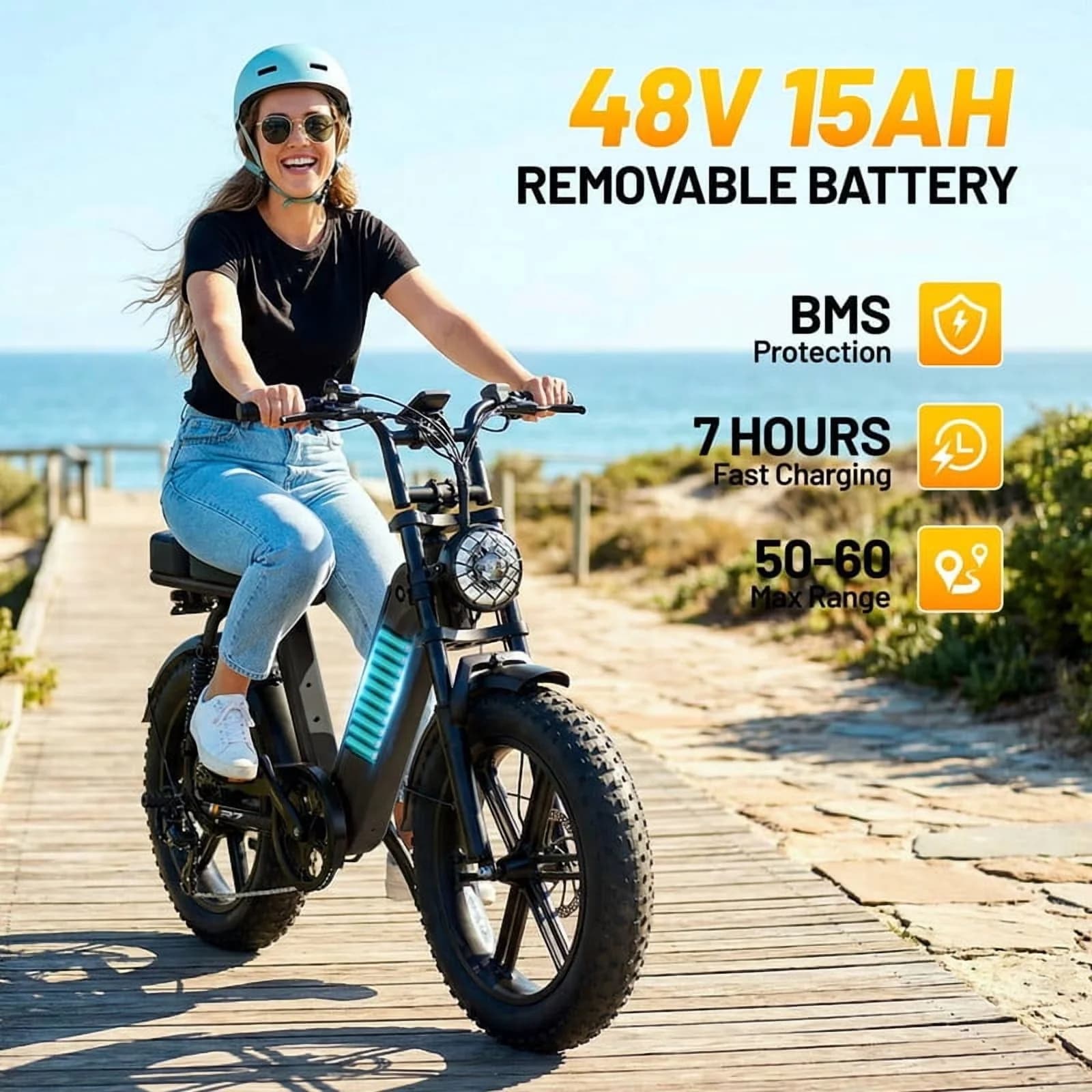Stylish Electric Bike with Battery, 750W, Multi-Speed - Black - Universal Fit Model 96298F