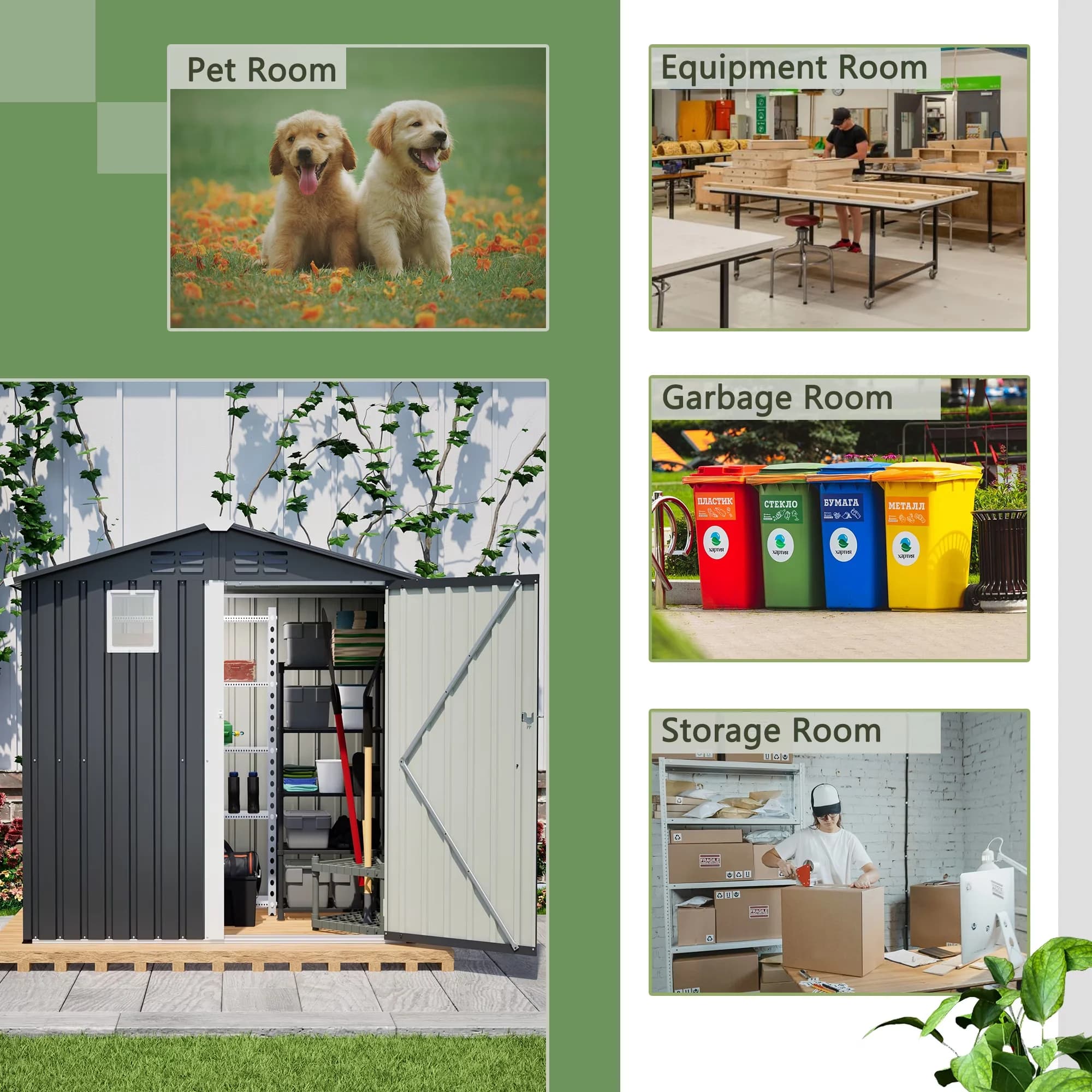 Classic Shed with Rust Resistant, Waterproof, 6FT x 4FT Outdoor Garden - Steel Black for Patio Model 068FBB