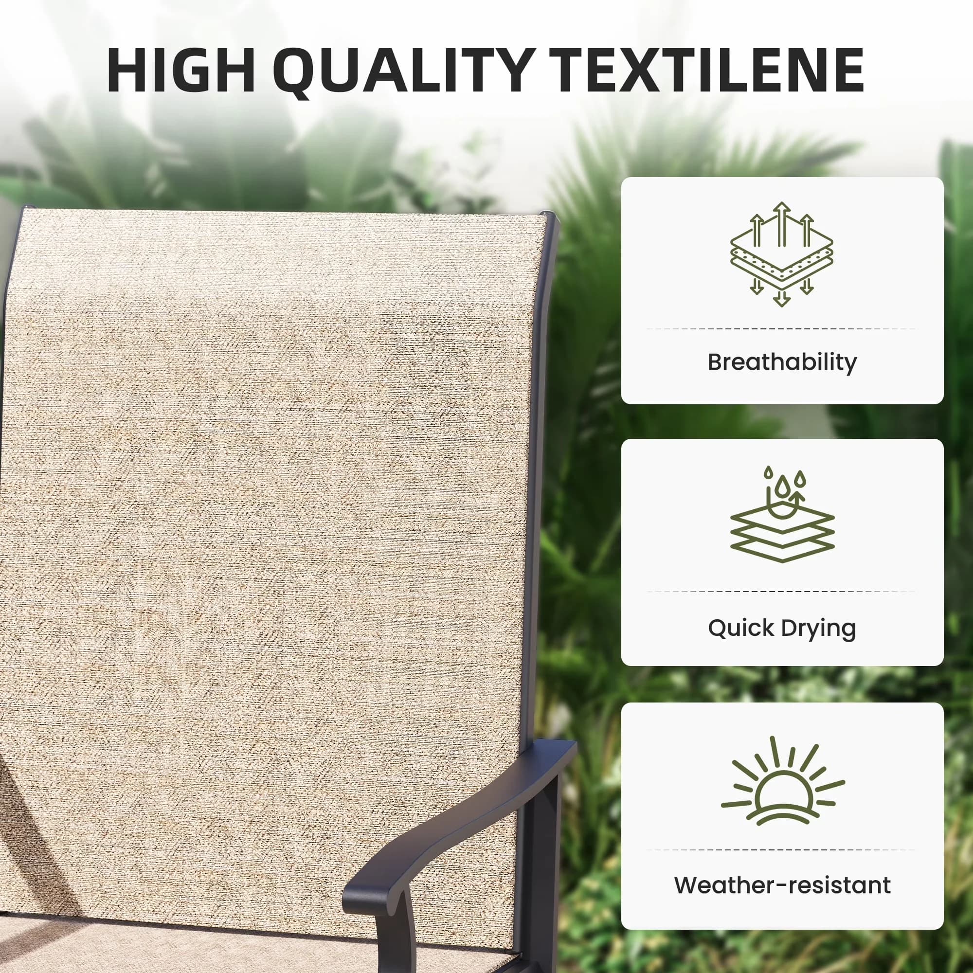 Patio Dining Set Stylish with Water-Resistant, Swivel Chairs of 2 - Beige Rust-Proof Metal, Teslin Waterproof Fabric Model 4BD385