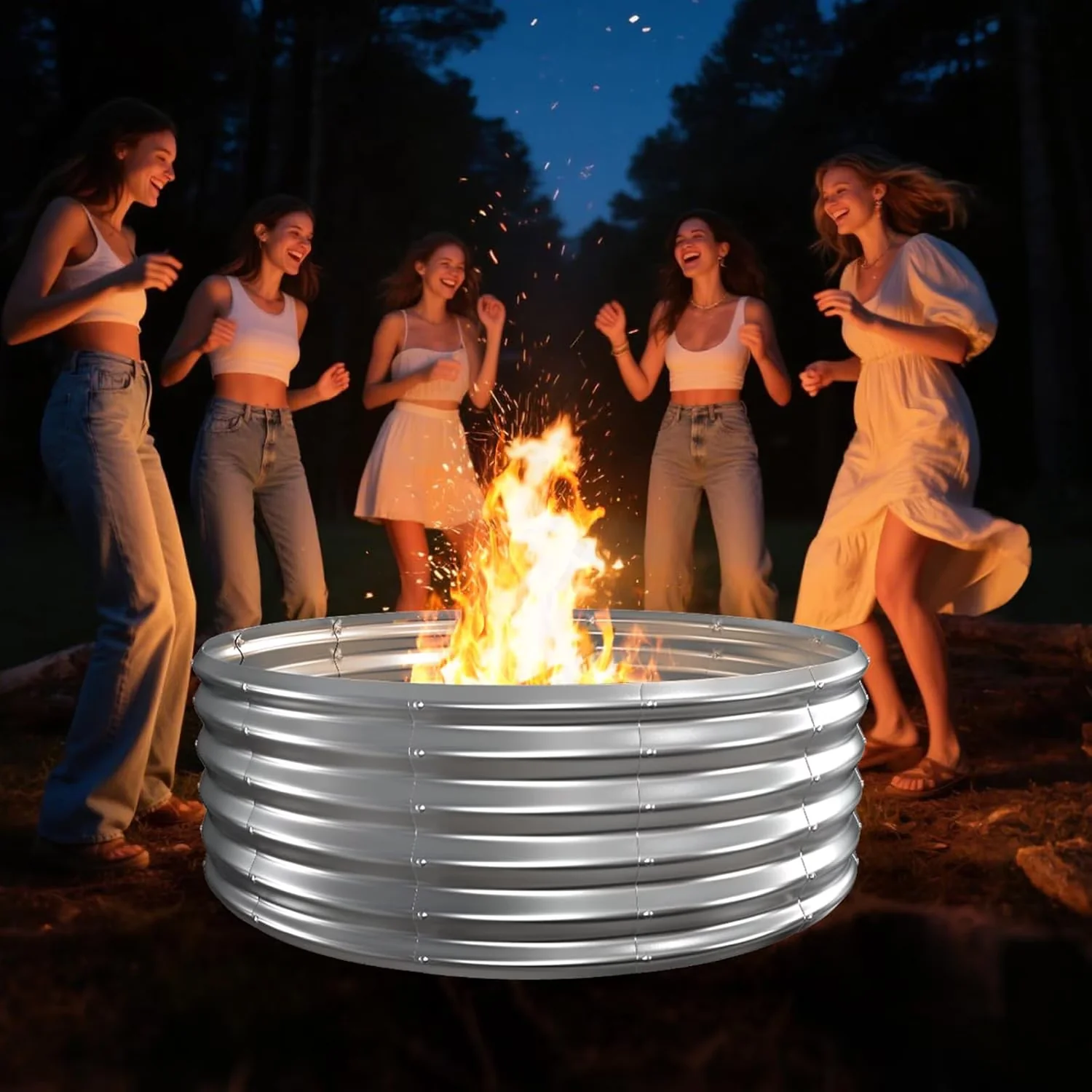Outdoor Heating Classic with Rust Resistant, Large Round Galvanized Steel Fire Pit - Silver 1 Model 77E69C