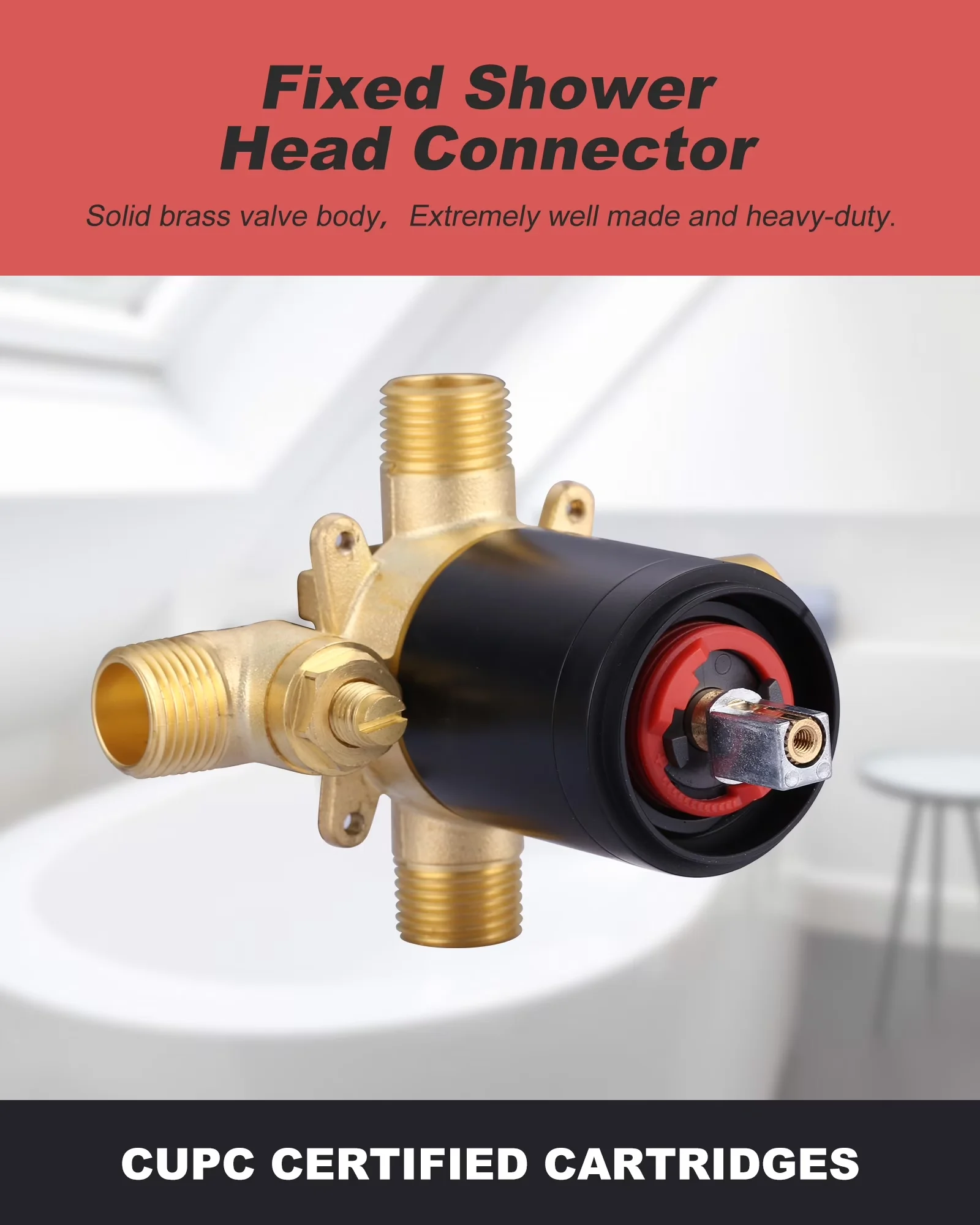 Compact Shower Head with Adjustable Flow Rate, Pressure Balance, Adjustable Temperature - Brass Silver Model 01C7DC
