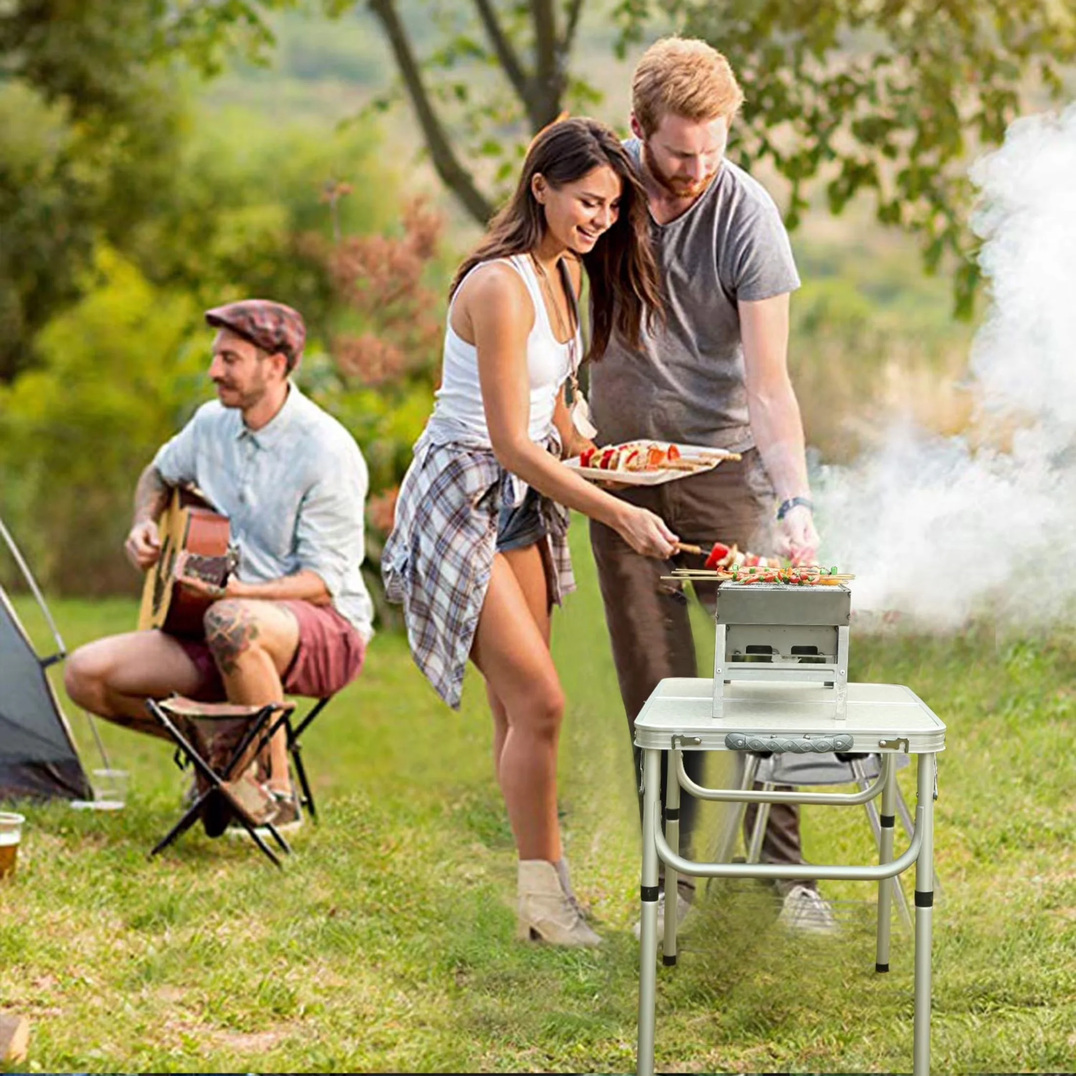 Charcoal Grill Essential with Portable, Folding Heavy Duty Small Tabletop BBQ, Portable Grills - Black Cold-Rolled Steel for Picnic Model D5756B