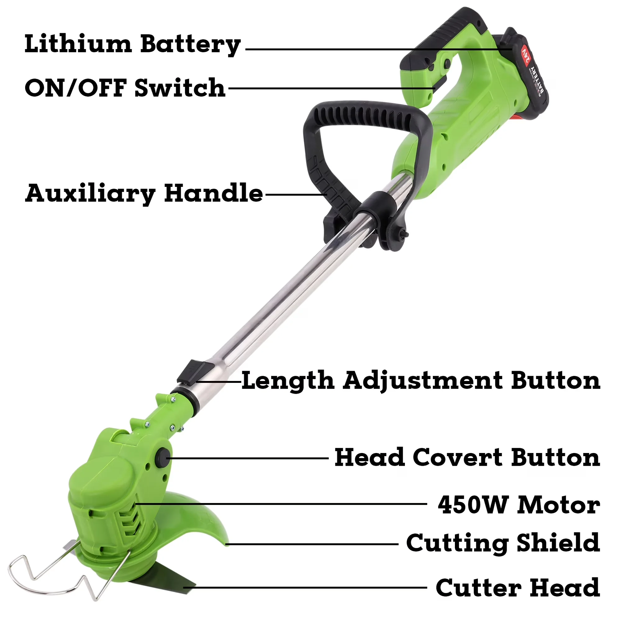 Compact String Trimmer with Battery, 24V, Attachment Capable - Green - Ergonomic Design Model E9E4C6