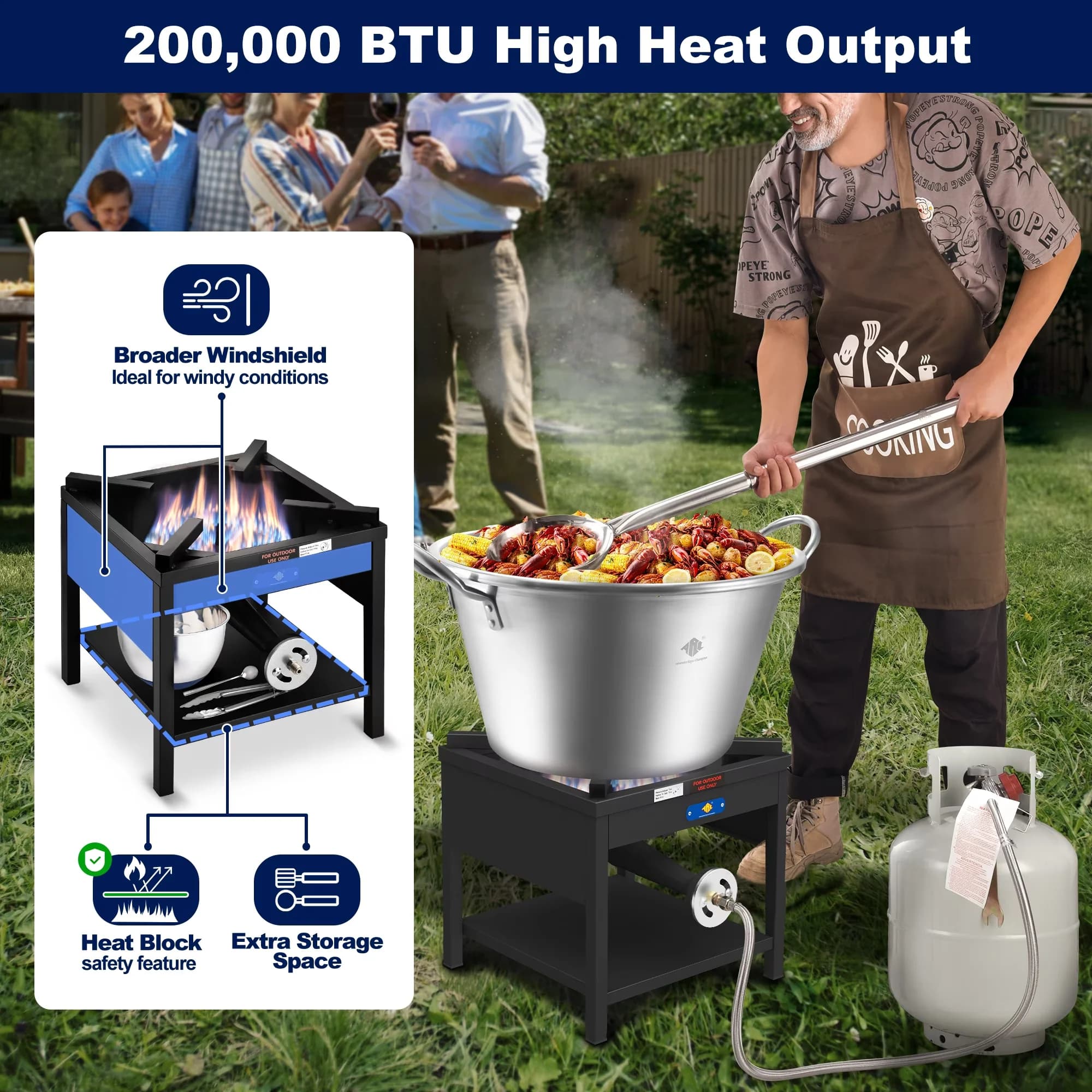 Reliable Outdoor Fryer with 200000 BTU, Propane Burner - Silver Stainless Steel Model E172D9