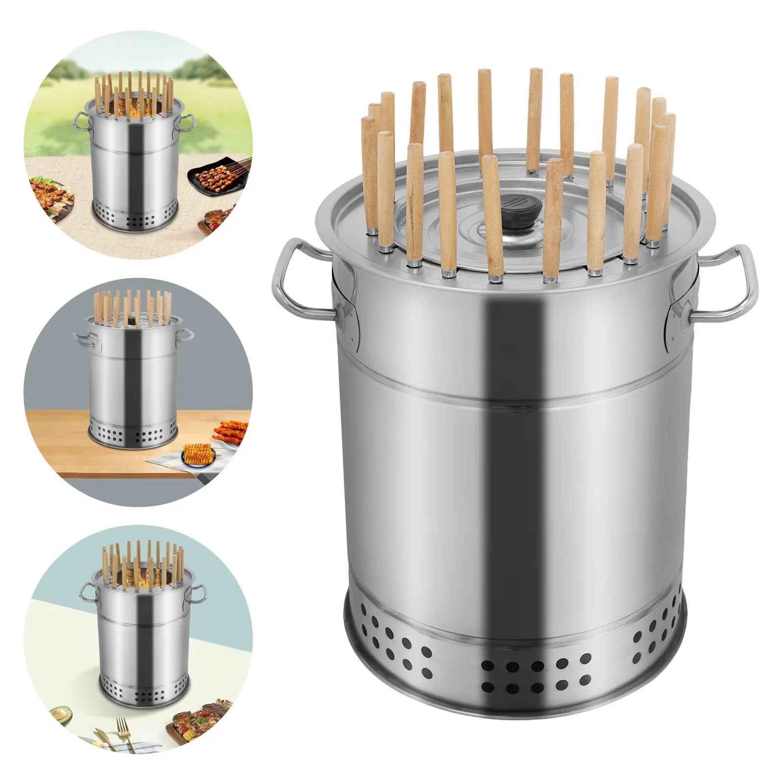 Innovative Charcoal Grill with Portable, 20-Skewer Capacity Mini BBQ, Smokeless - Non-Magnetic Stainless Steel, Iron Silver for... Model 7519E5