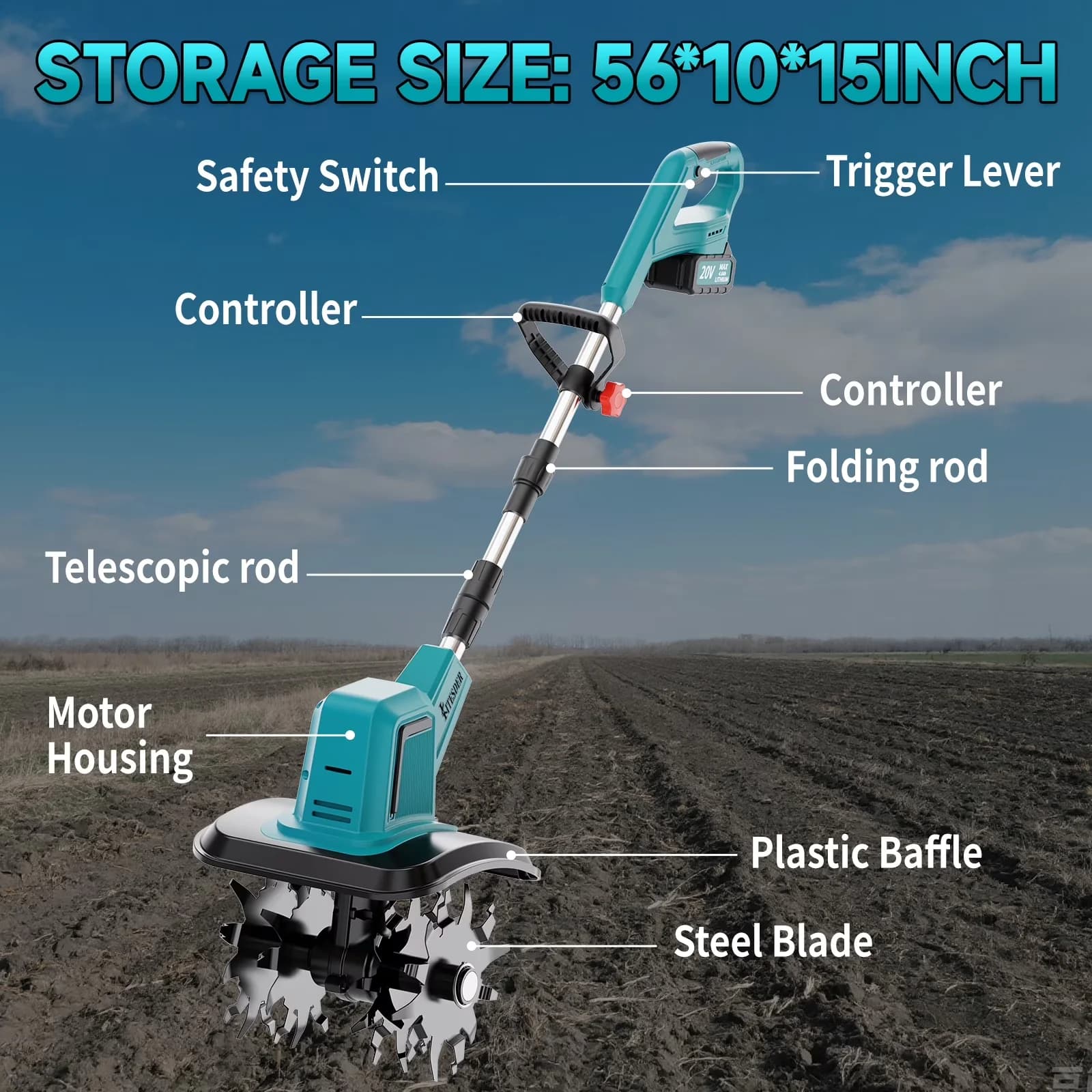 Stylish Trillers Cultivator with Battery, 20V, 20V Cordless Electric Tiller - Model CF7B1D