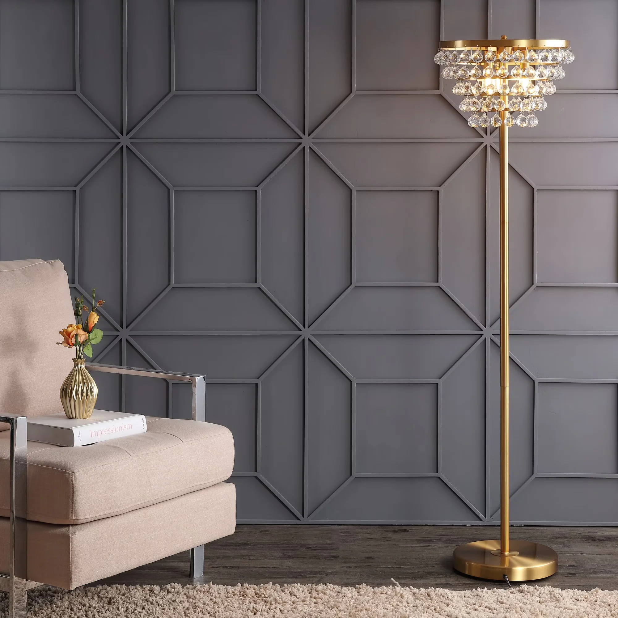 Reliable Floor Lamp with LED, Standard Lamps, Jemma 60" Crystal/Metal LED - Gold Iron Model 647371