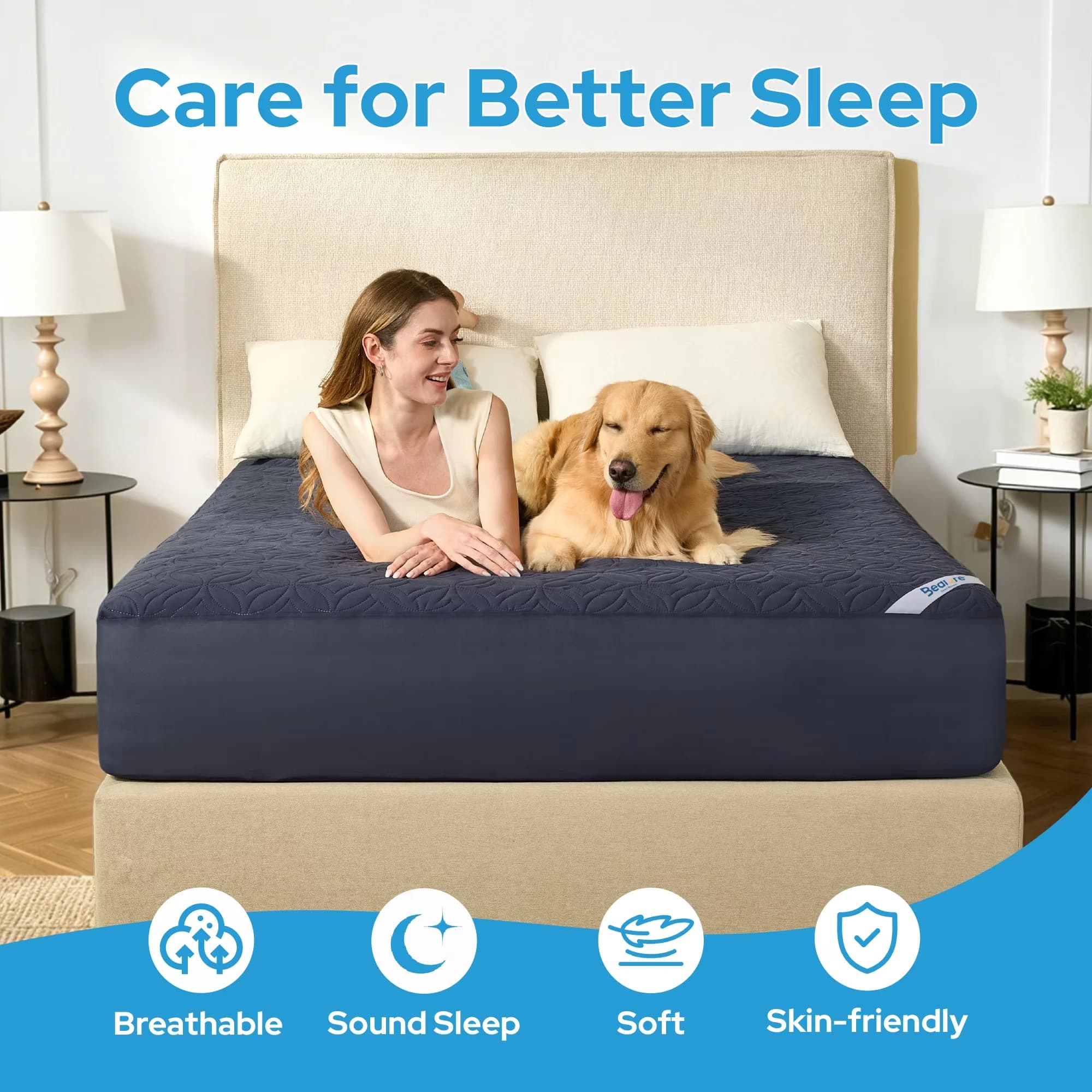 Durable Moving with Breathable, Breathable Mattress Cover Washable - Microfiber Blue Model 13C8F7