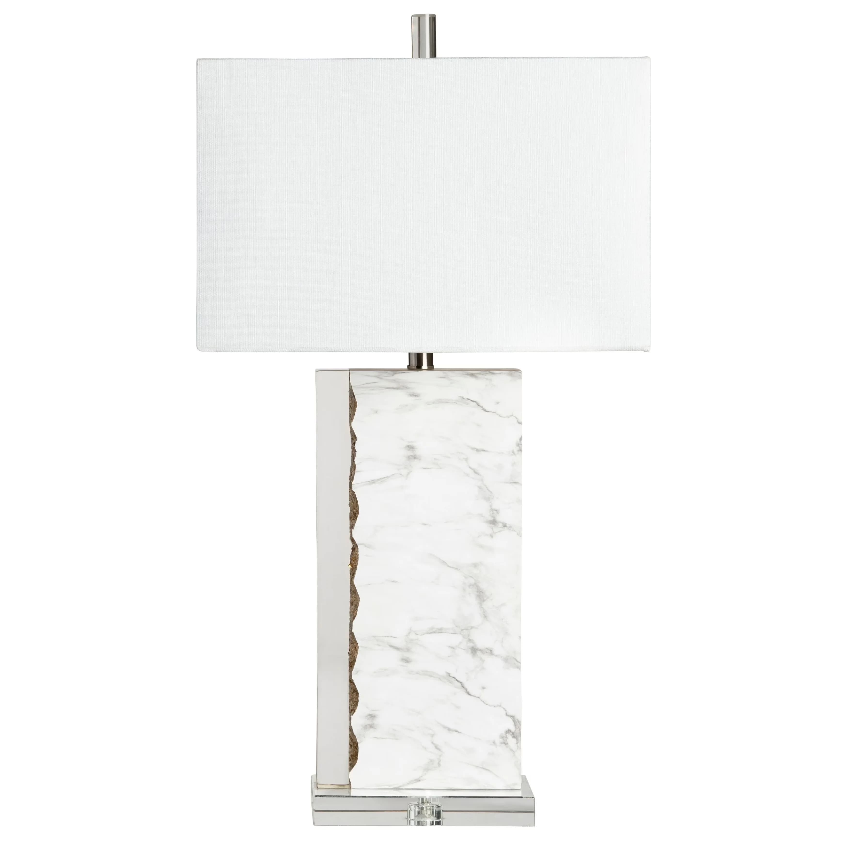 Sleek Table Lamp with Dimmable, White Linen Shade, Enzo 3-Way Resin - White Resin Model B5D8A1