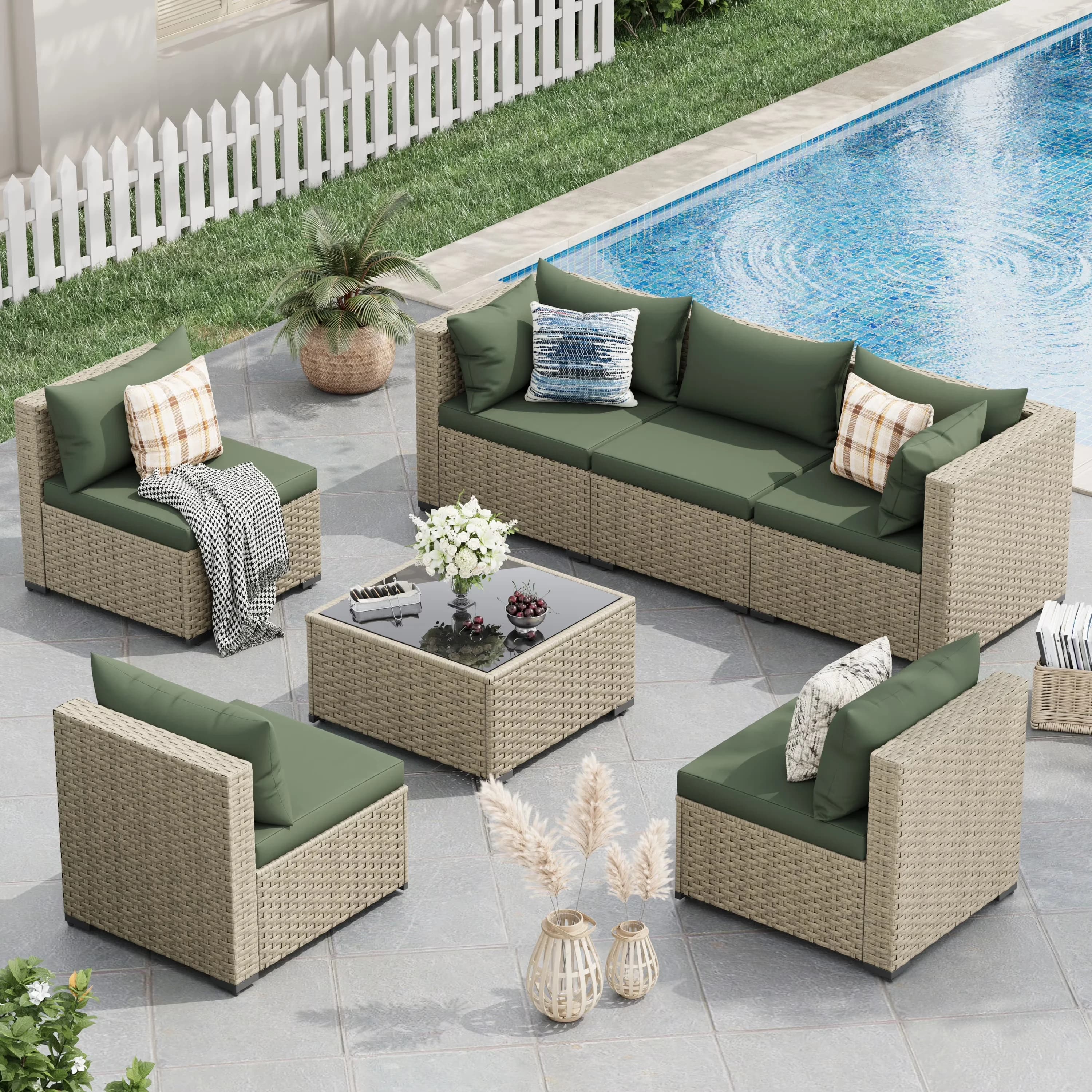 Outdoor Sofas Sectional Premium with Weatherproof, Cushions, Grey Rattan Wicker Conversation Sofa Set - Pe Resin Weave Model D4CC60