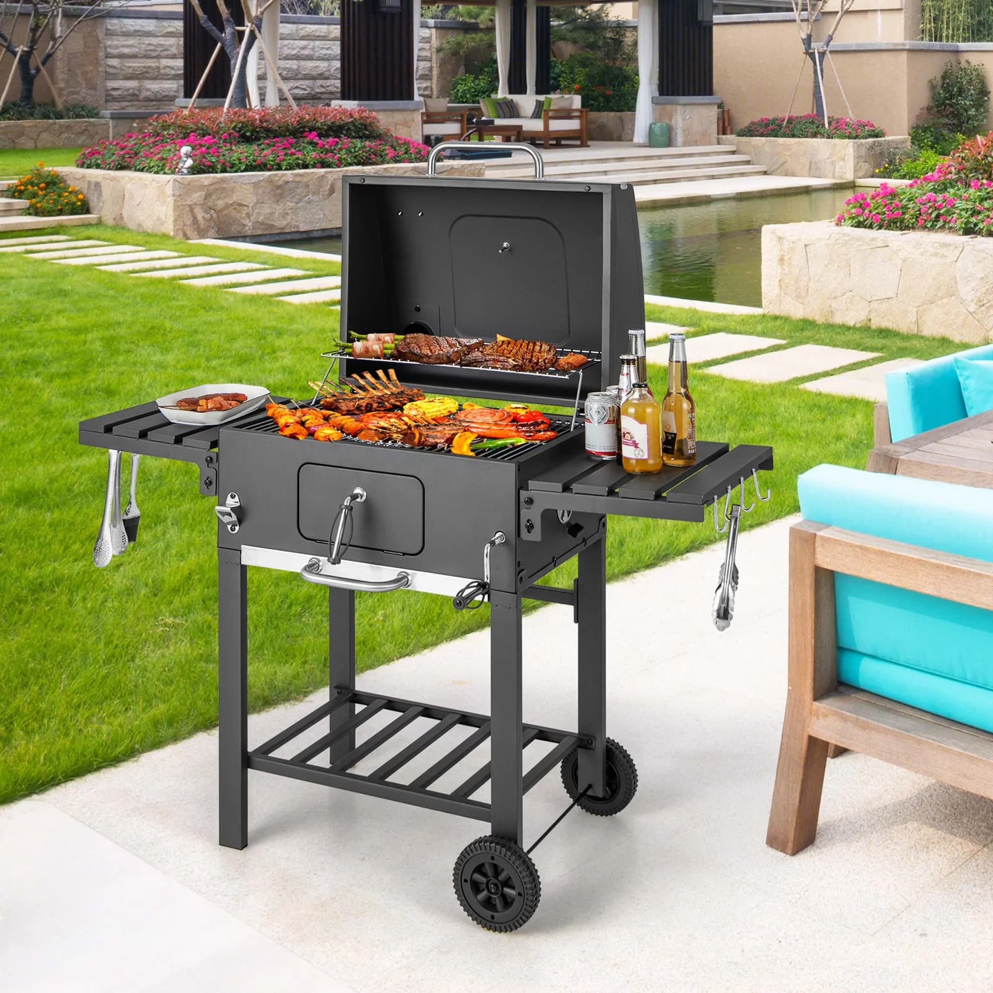 Efficient Flat Top Grill with Warming Rack, Foldable - Black Steel, Pp Model 88706B