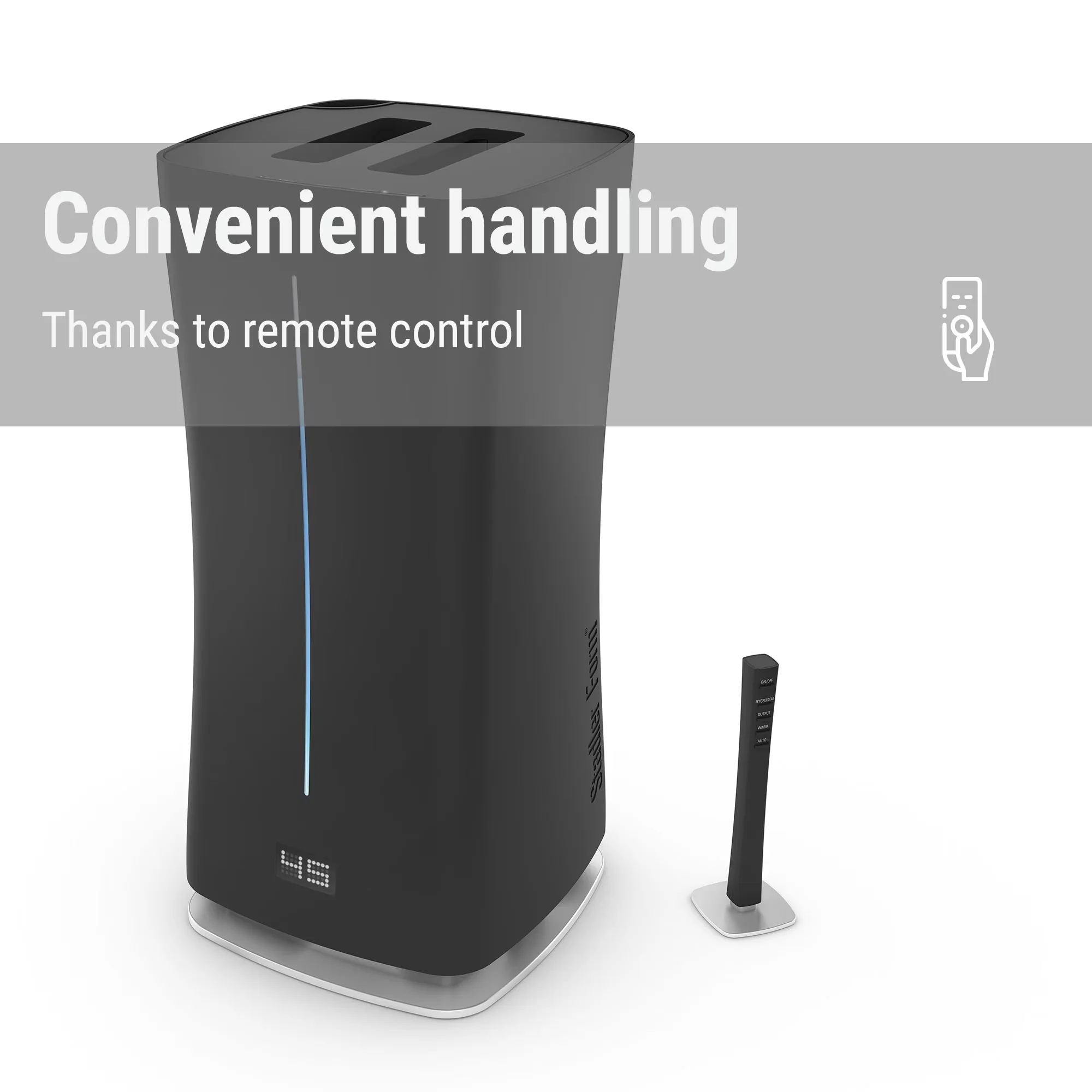 Compact Humidifier with Remote Controlled, Eva, 860 Sq Ft - Black Ultrasonic Model DE602D