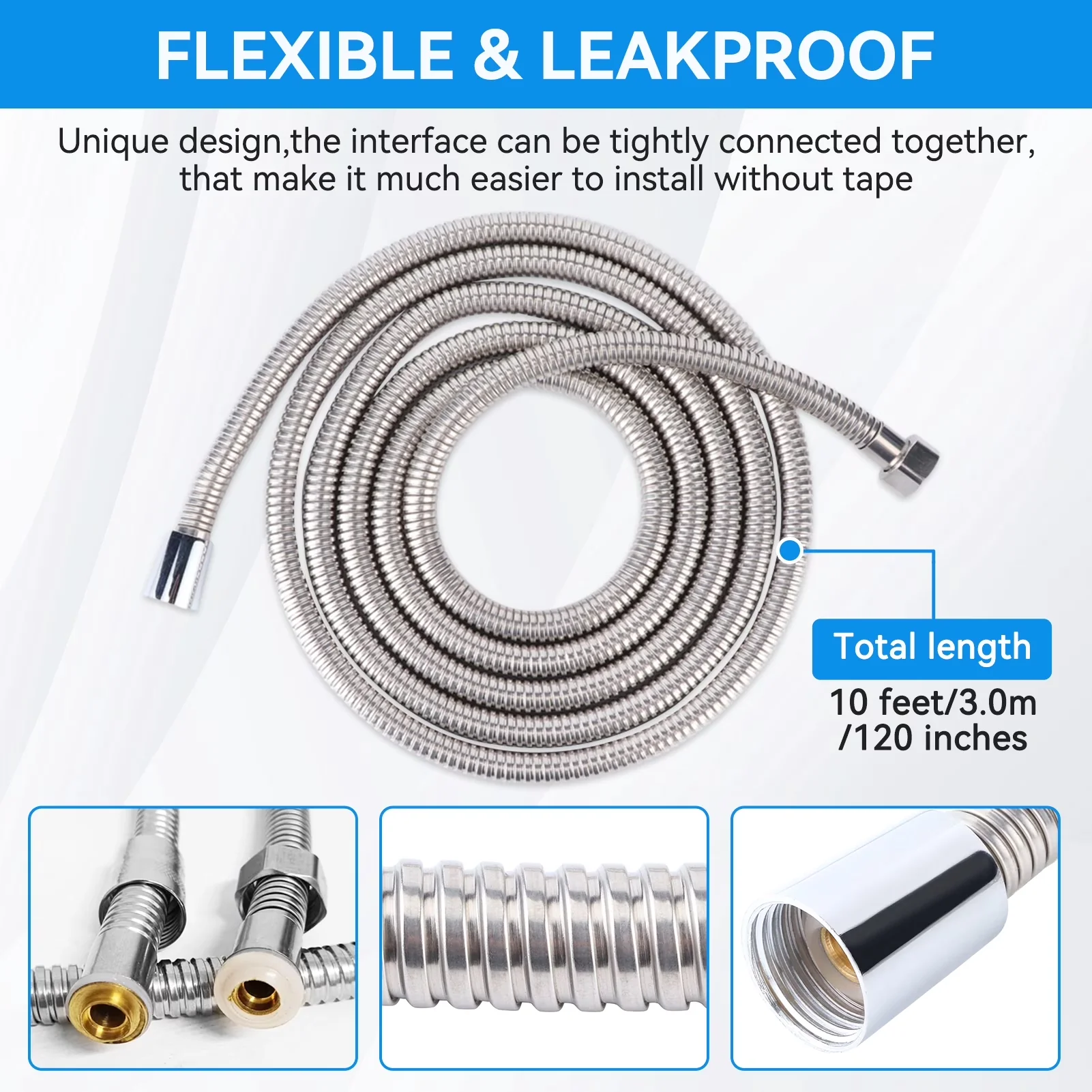 Durable Shower Head with Handheld, Flexible, High Pressure - Stainless Steel Chrome Model 3992B8