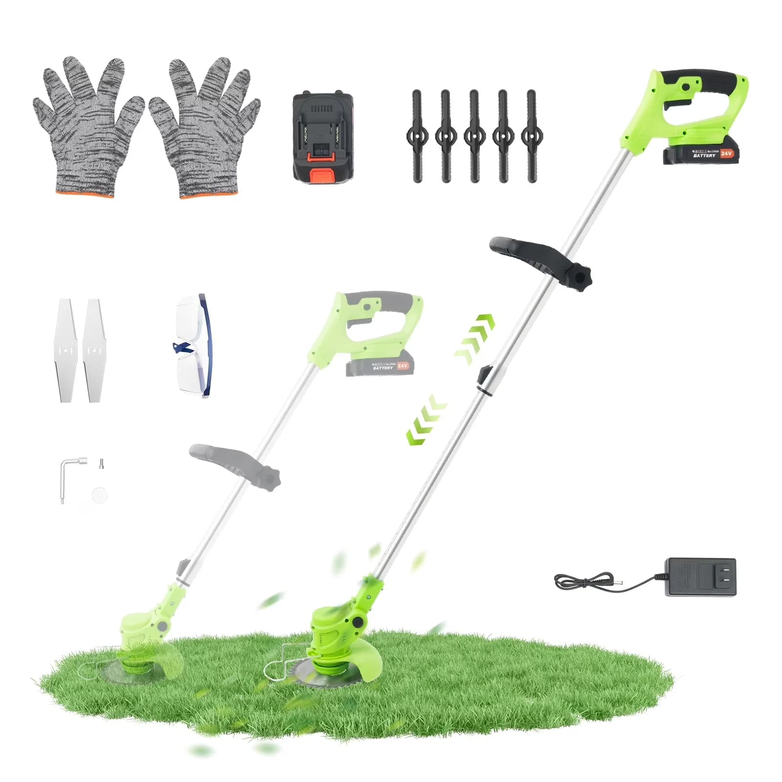 Innovative String Trimmer with 2X 1300mAh Batteries, Adjustable Weed Eater, Electric Grass - Green Model 0FC3CB