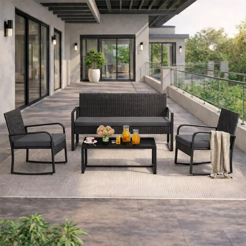 Patio Conversation Set Innovative with Weatherproof - Gray Pe Rattan, Steel, Sponge, Tempered Glass for Outdoor Model 402BA0