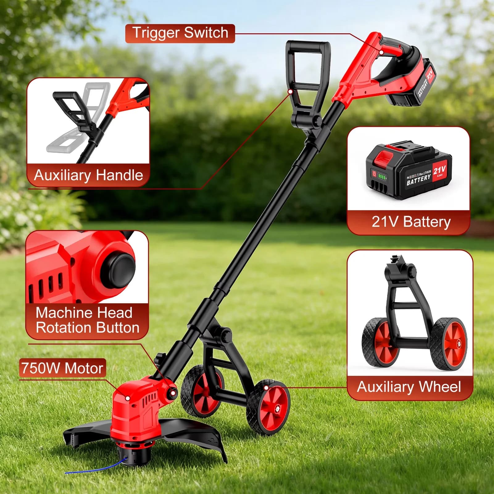 Versatile Replacement Parts Accessory with Cordless String Trimmer, Electric Weed Wacker, Auto Line Feed for Garden - Model 9D7D90
