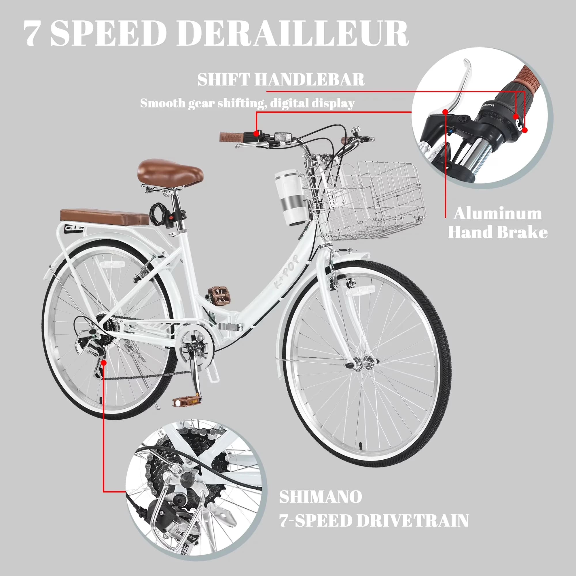 Versatile Cruiser Bike with Adjustable Height, Adjustable Seat Height - White Model 17BBB5