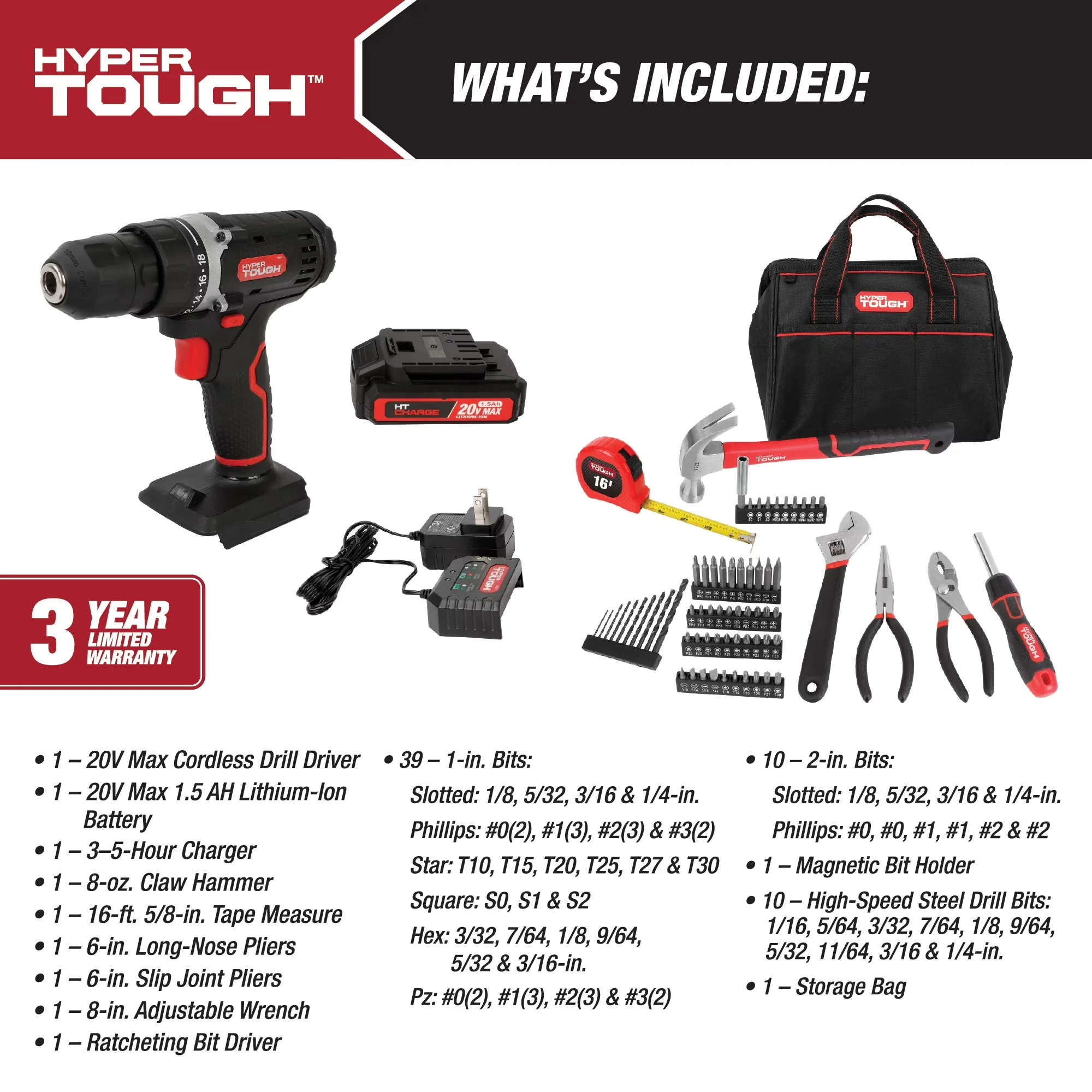 Compact Drills Driver with Battery, 20V, 20V 70-Piece Cordless Drill Project Kit - Model 5E1DBC