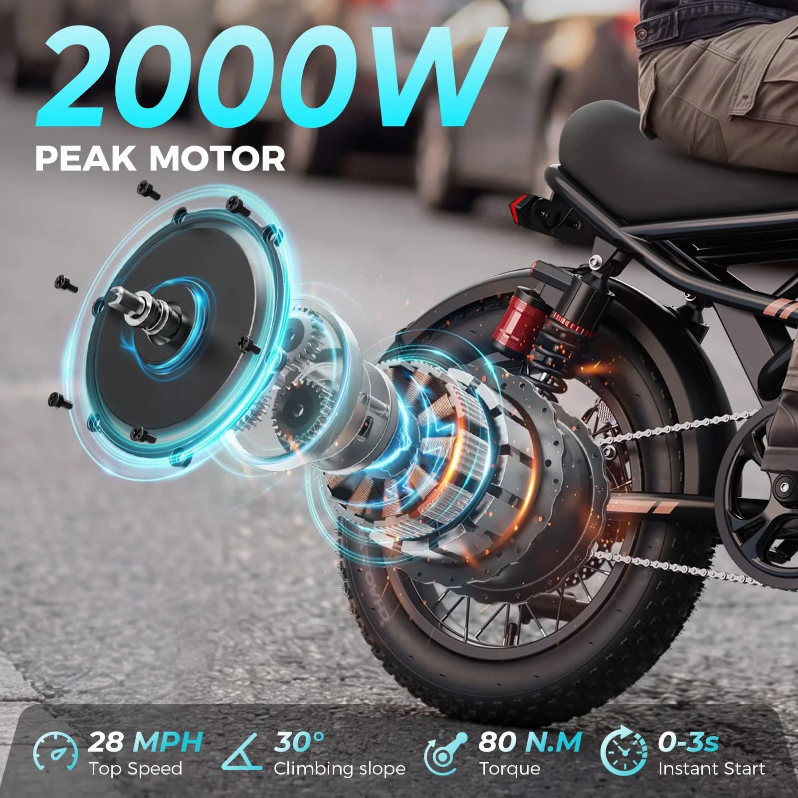 Reliable Electric Bike with Battery, 2000W - Black - Built to Last Model 2F26EC