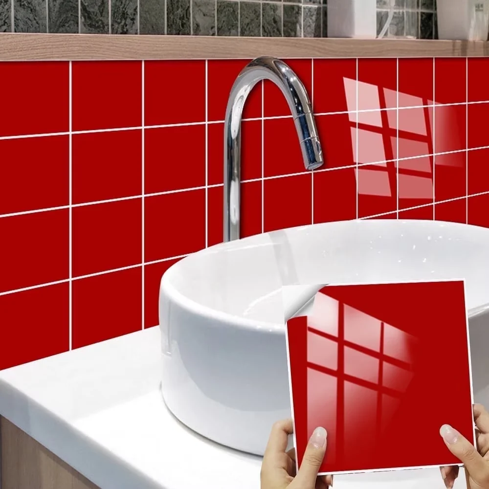 Versatile Kitchen Renovation with Stain Resistant, Designed with a solid red pattern. - Vinyl Red Model 967D28