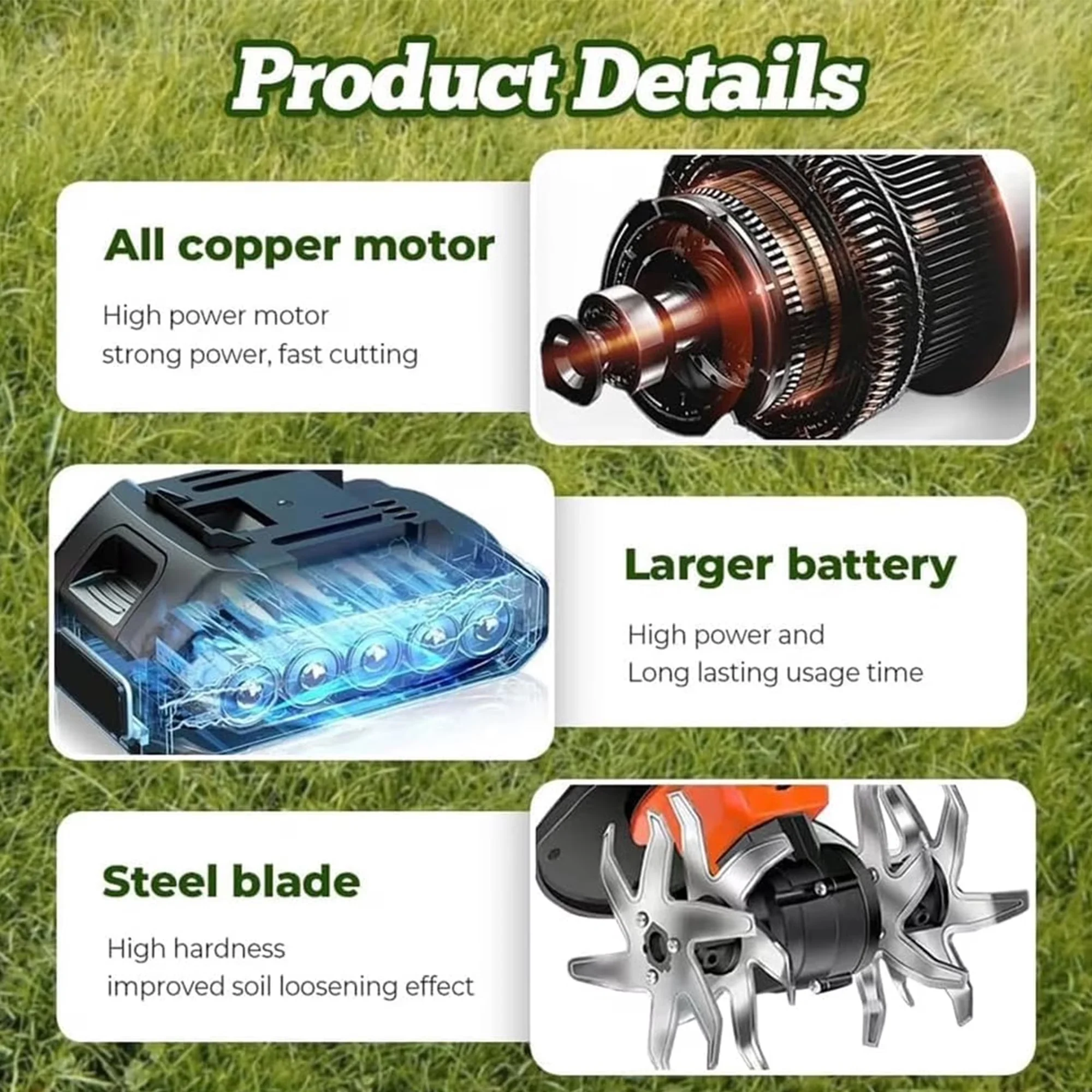Stylish Trillers Cultivator with Battery, 24V, 24V Cordless Electric Tiller - Model E5E7CF