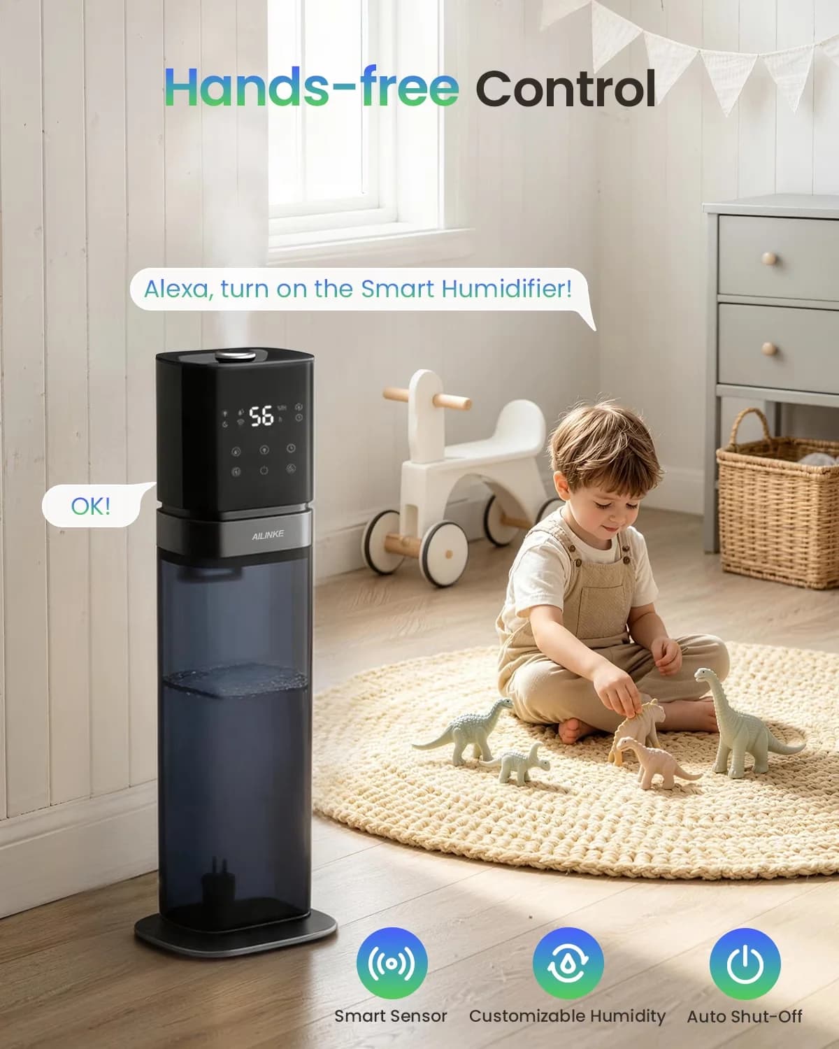 Innovative Humidifier with Adjustable Humidistat, Automatic Shut-Off - Blue for Bedroom Model 5AEEC6
