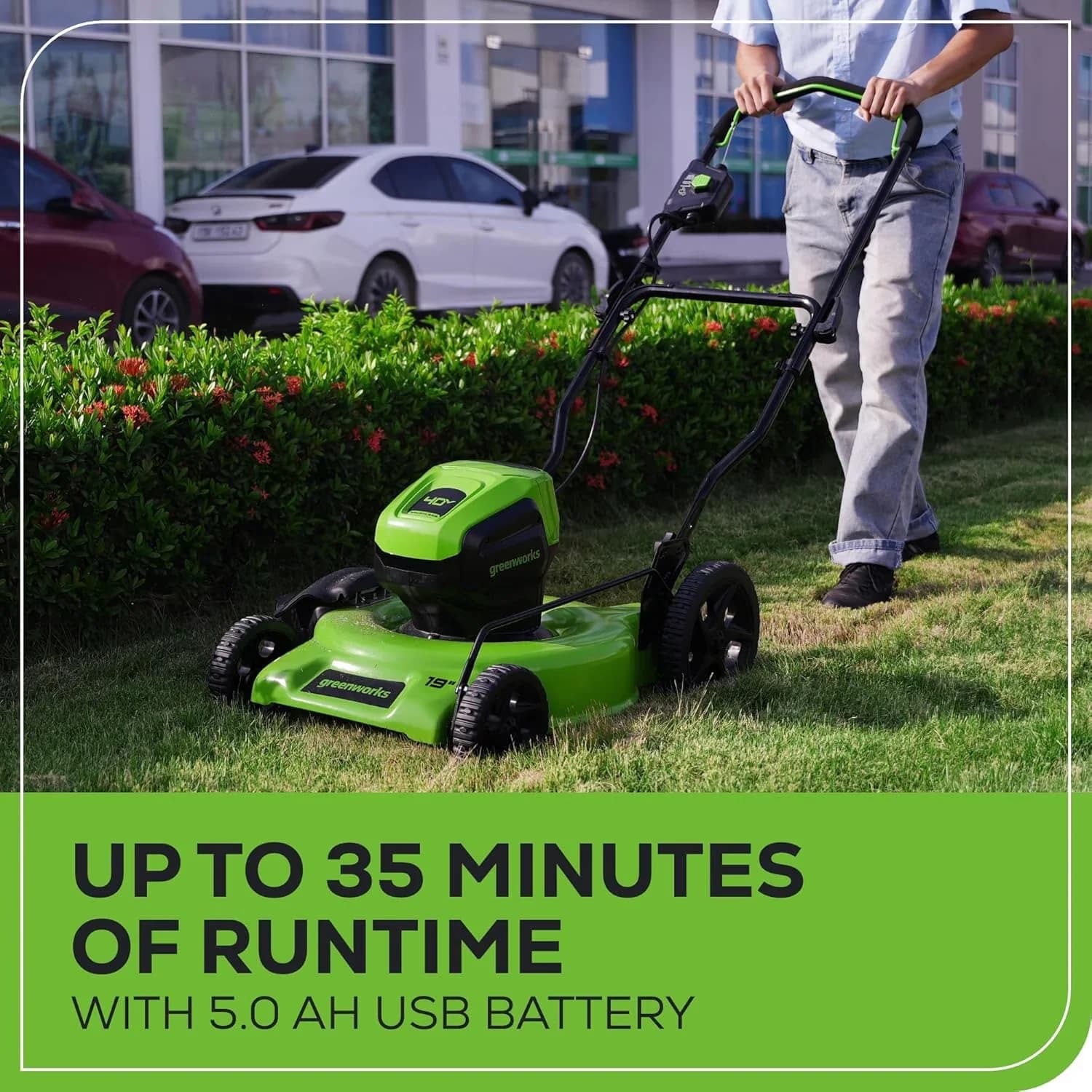 Versatile Push Mower with Battery, 40V, 40V 19” BL Lawn - Green for Home and Office Model ABDED5