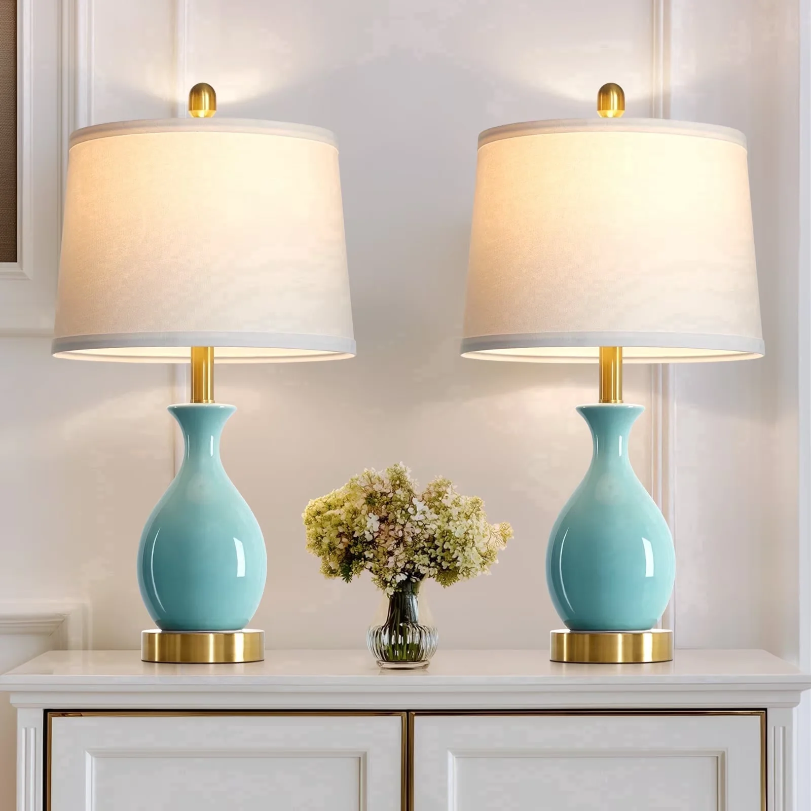 Classic Lamp Set with LED, Eco Friendly, Energy Efficient - Green Ceramic for Living Room, Bedroom Model D15AB8