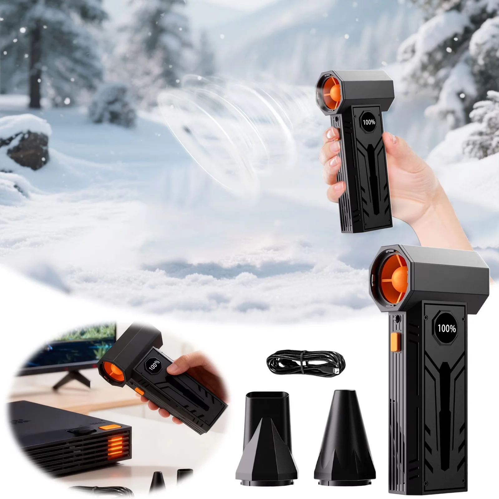 Essential Leaf Blower with Battery, Rechargeable High Power Handheld for Car, Home - Model 8E5830