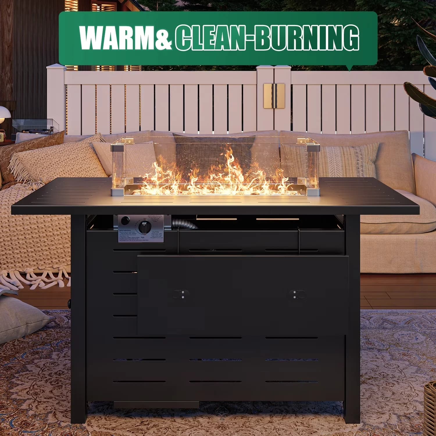 Reliable Outdoor Heating with 60000 BTU, Smokeless, Lava Rocks - Black Metal for Patio Model FC4E48