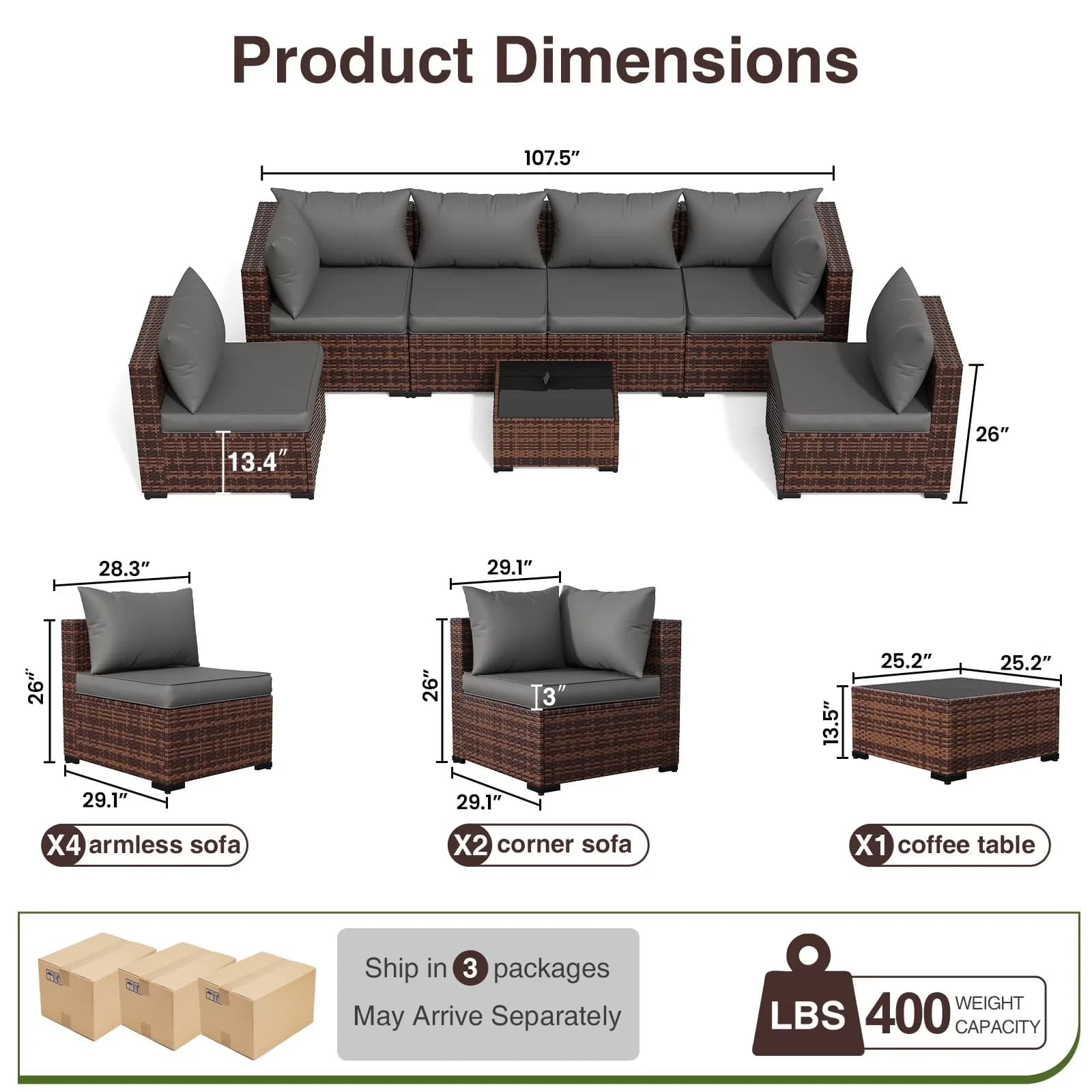Professional Outdoor Sofas Sectional with Contemporary, Weather-Resistant - Pe Rattan Gray Model C74D18