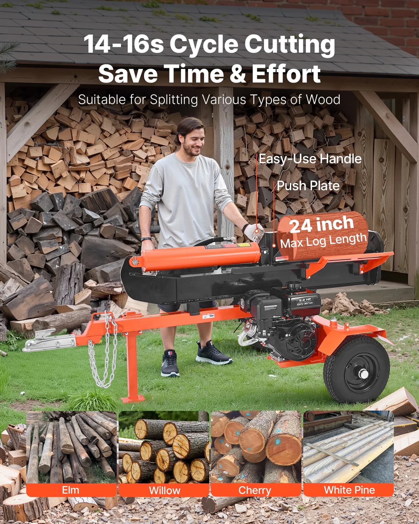 Logsplitter Versatile with Wheeled, 2" Ball Coupler, 30 Tons Log Splitter - Black Model 57D1DC