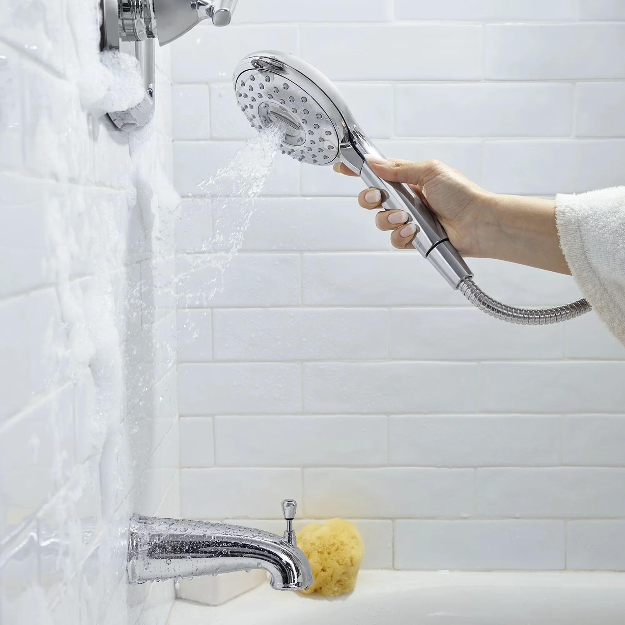 Premium Shower Head with Spectra+ 4-Spray Hand Showerhead, Includes 4 separate spray functions - Polished Chrome Plastic Model 5B61D7