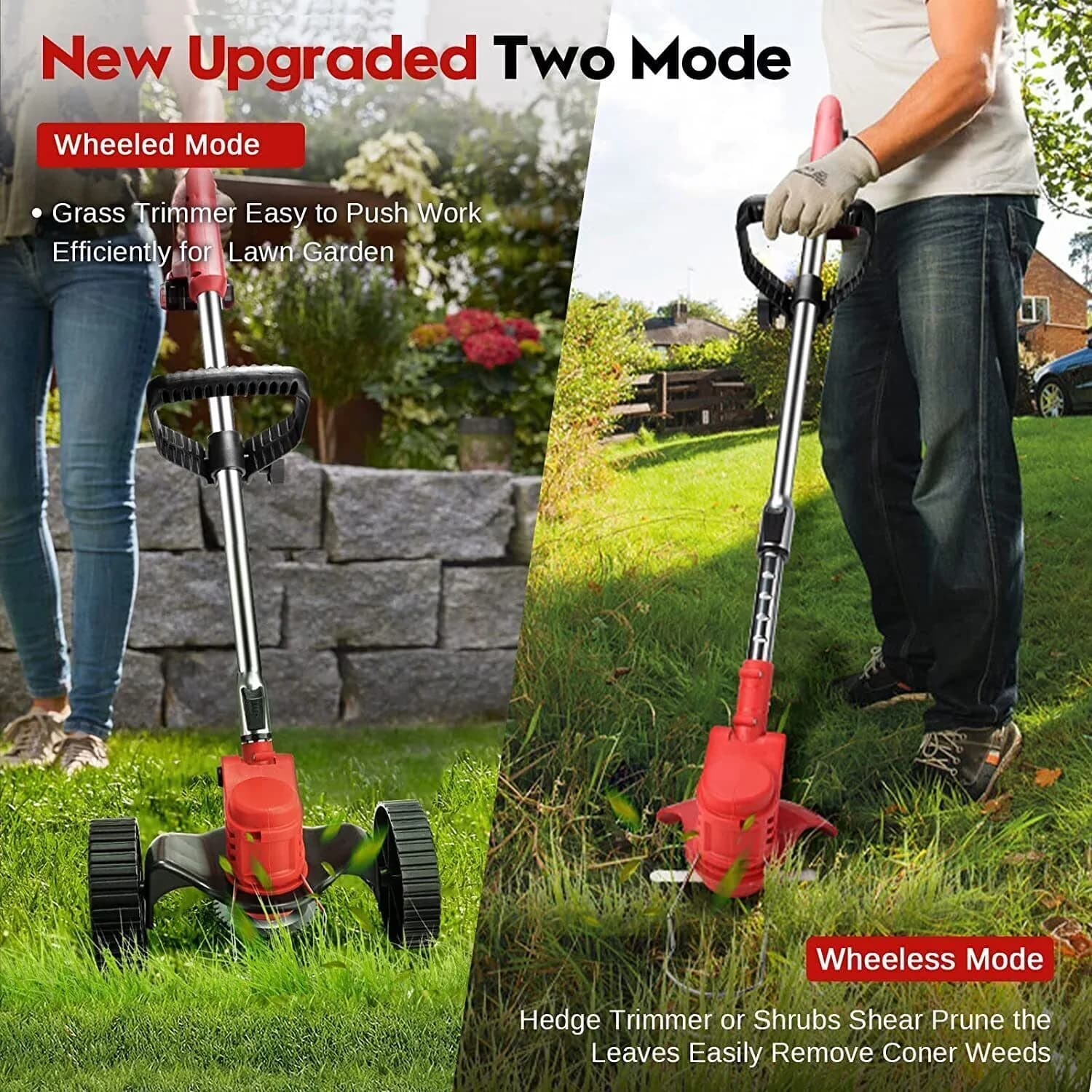 Compact String Trimmer with Battery, Extendable, Electric Weed Eater Wacker - Red Model 0BED26