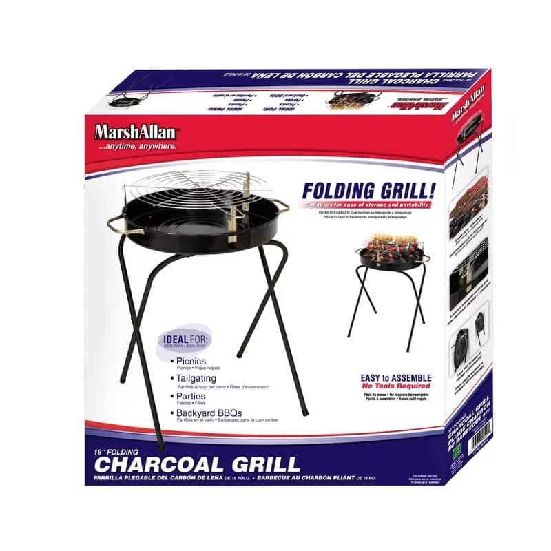 Sleek Charcoal Grill with Portable, Fold-a-Matic 22” Heavy Duty Portable, Steel Construction - Black Steel Model 5ECA70