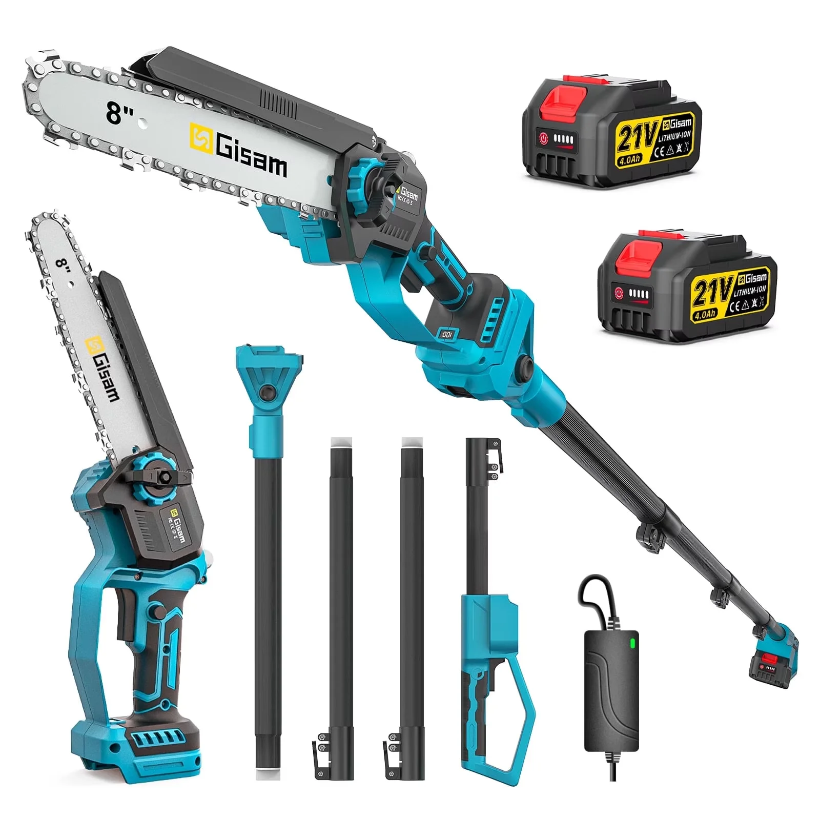 Pole Saw Innovative with Battery, Automatic Chain Oiler, Tool-Less Chain Tensioning - Blue Model 65900B