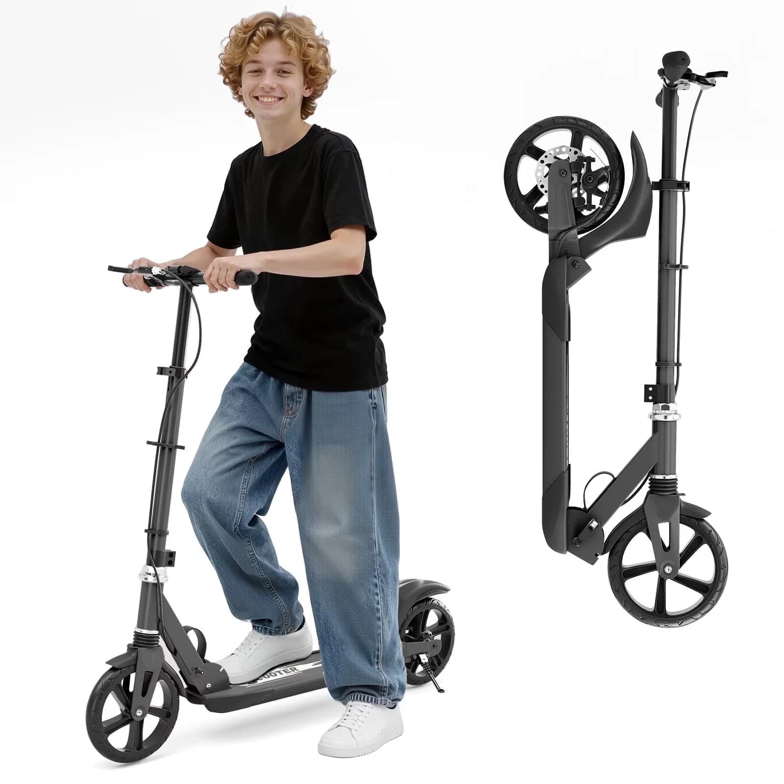 Sleek Scooter with Lightweight, Portable, Kick - Aluminum, Pu Black - Durable Build Model 79694F